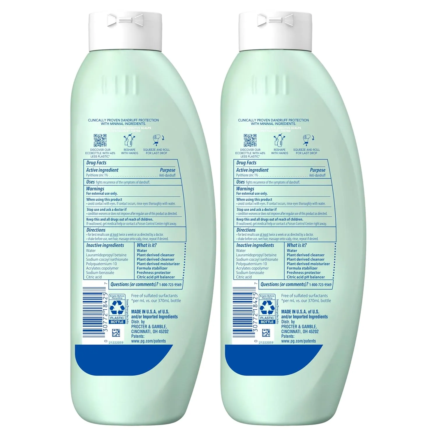 Head & Shoulders BARE Dandruff Shampoo Twin Pack, Fragrance-Free, Sensitive Scalp Care, Sulfate-Free, Silicone-Free, Dye-Free, Eco-Friendly Bottles, Safe for All Hair Types, 13.5 Fl Oz Each (Set of 2)