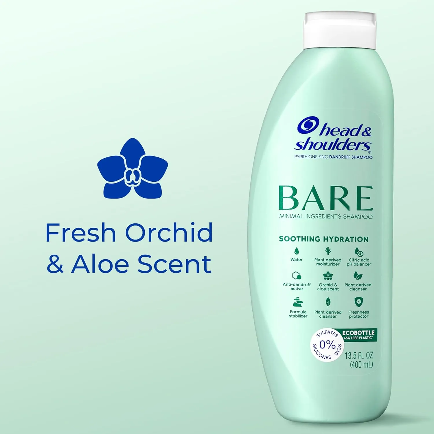Head & Shoulders BARE Dandruff Shampoo Twin Pack, Soothing Hydration, Sulfate-Free, Silicone-Free, Dye-Free, Eco-Friendly Bottles, Safe for All Hair Types, 13.5 Fl Oz Each (Set of 2)