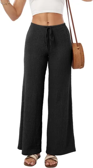 heipeiwa Women's Smocked Pants Textured Wide Straight Leg Trouser Casual Lounge Pant 2025 Beach Travel Vacation Outfits