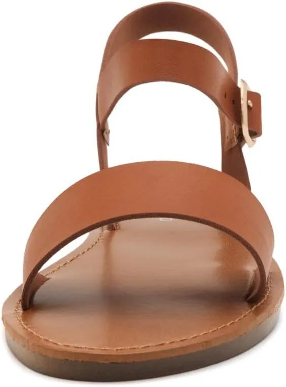 Herstyle Keetton Women's Flat Sandals Open Toe Ladies Dressy Sandals Black White Cognac Flat Sandals Ankle Strap Comfy Casual Sandal for Summer