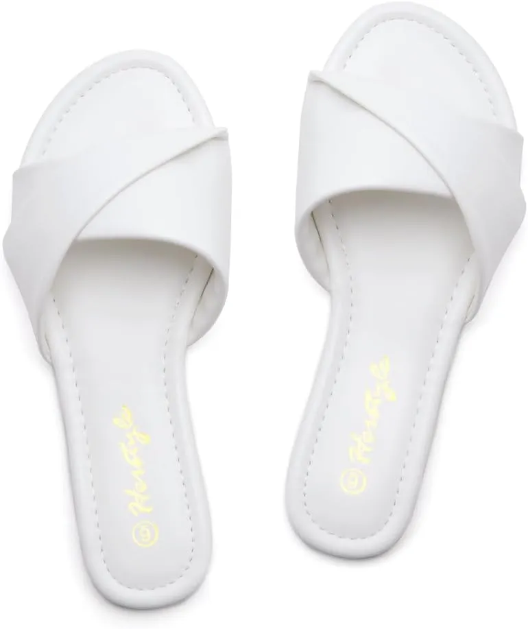 Herstyle MARLENA Women’s Flat Sandals, Fashion Slides Comfortable Casual Sandals with Round Open Toe and Single Band – Dressy Slip-On Slippers for Summer