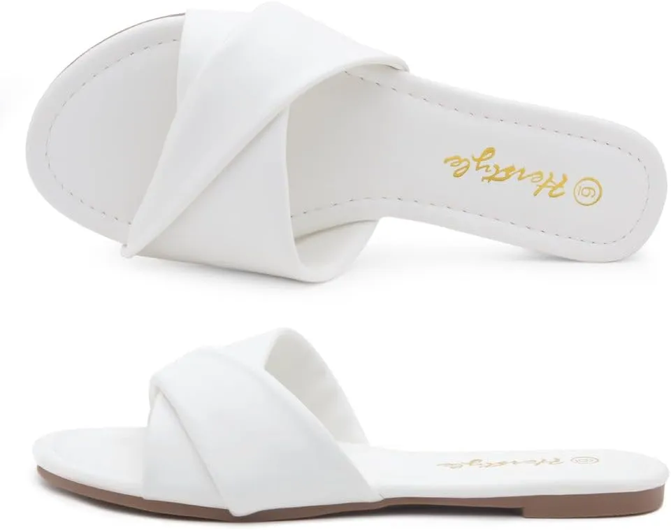 Herstyle MARLENA Women’s Flat Sandals, Fashion Slides Comfortable Casual Sandals with Round Open Toe and Single Band – Dressy Slip-On Slippers for Summer
