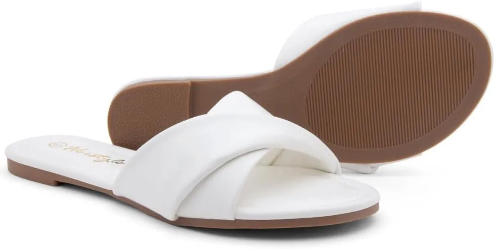 Herstyle MARLENA Women’s Flat Sandals, Fashion Slides Comfortable Casual Sandals with Round Open Toe and Single Band – Dressy Slip-On Slippers for Summer