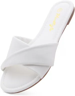 Herstyle MARLENA Women’s Flat Sandals, Fashion Slides Comfortable Casual Sandals with Round Open Toe and Single Band – Dressy Slip-On Slippers for Summer
