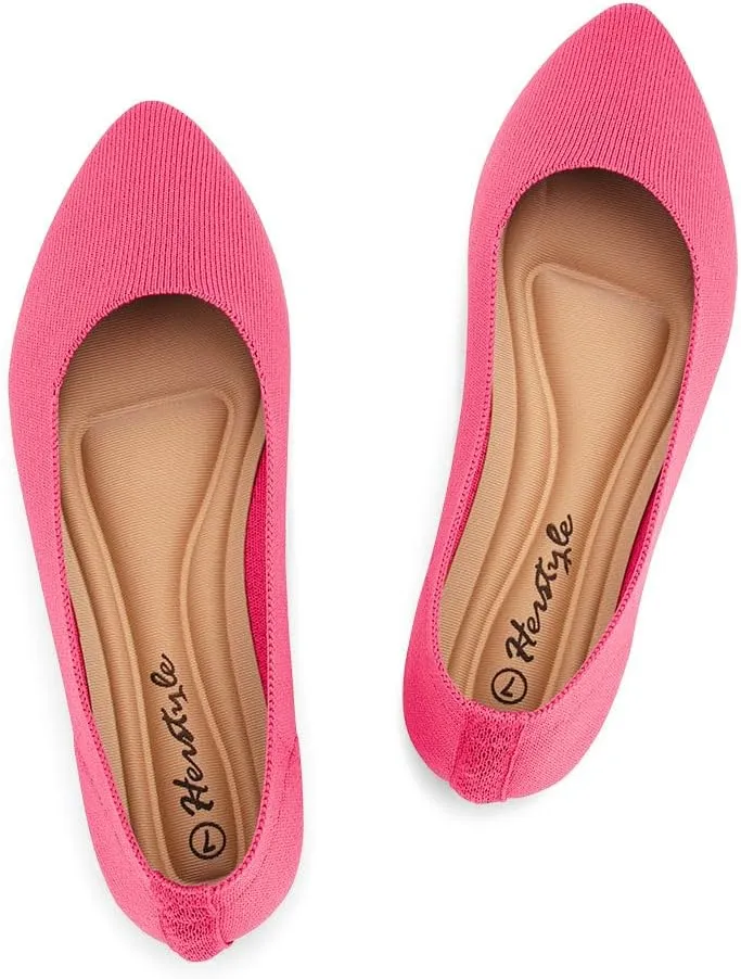 Herstyle Women's Flats – Dressy Pointed Toe Knit Ballet Flat Shoes with Memory Foam | Slip-On, Foldable & Comfortable for Work, Office, Party & Travel (2025 Trend)
