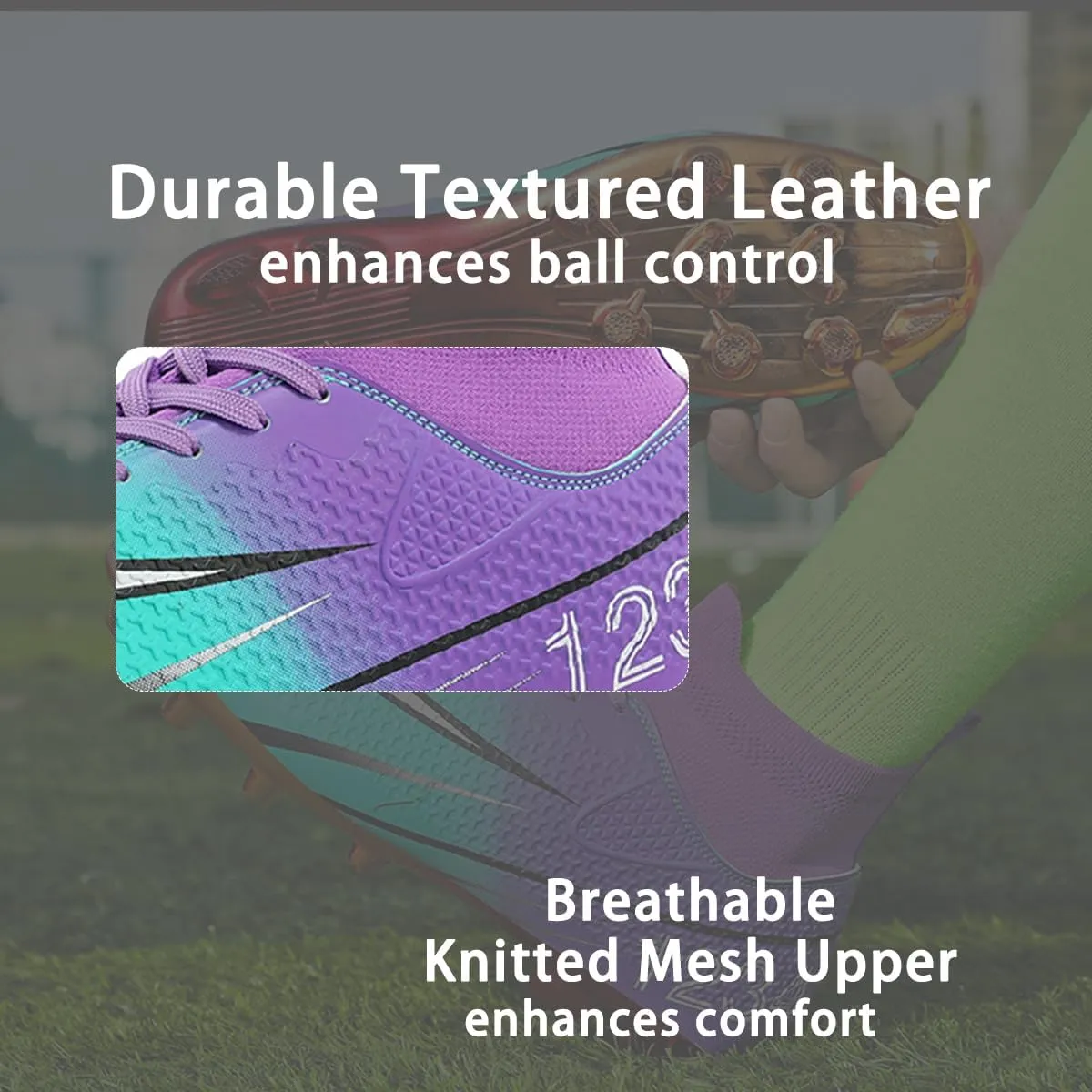 HESBITEUL Soccer Cleats for Mens Womens Youth FG Football Boots Outdoor Breathable Training Sneaker Shoes