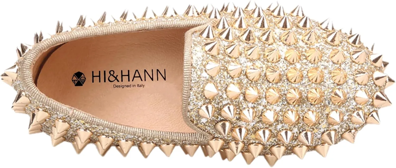 HI&HANN Toddler Boys Girls Spikes Dress Shoes Little Kid Leather Shoes Wedding Dress Shoes Slip On Loafer Flats Shoes Matching Outfits