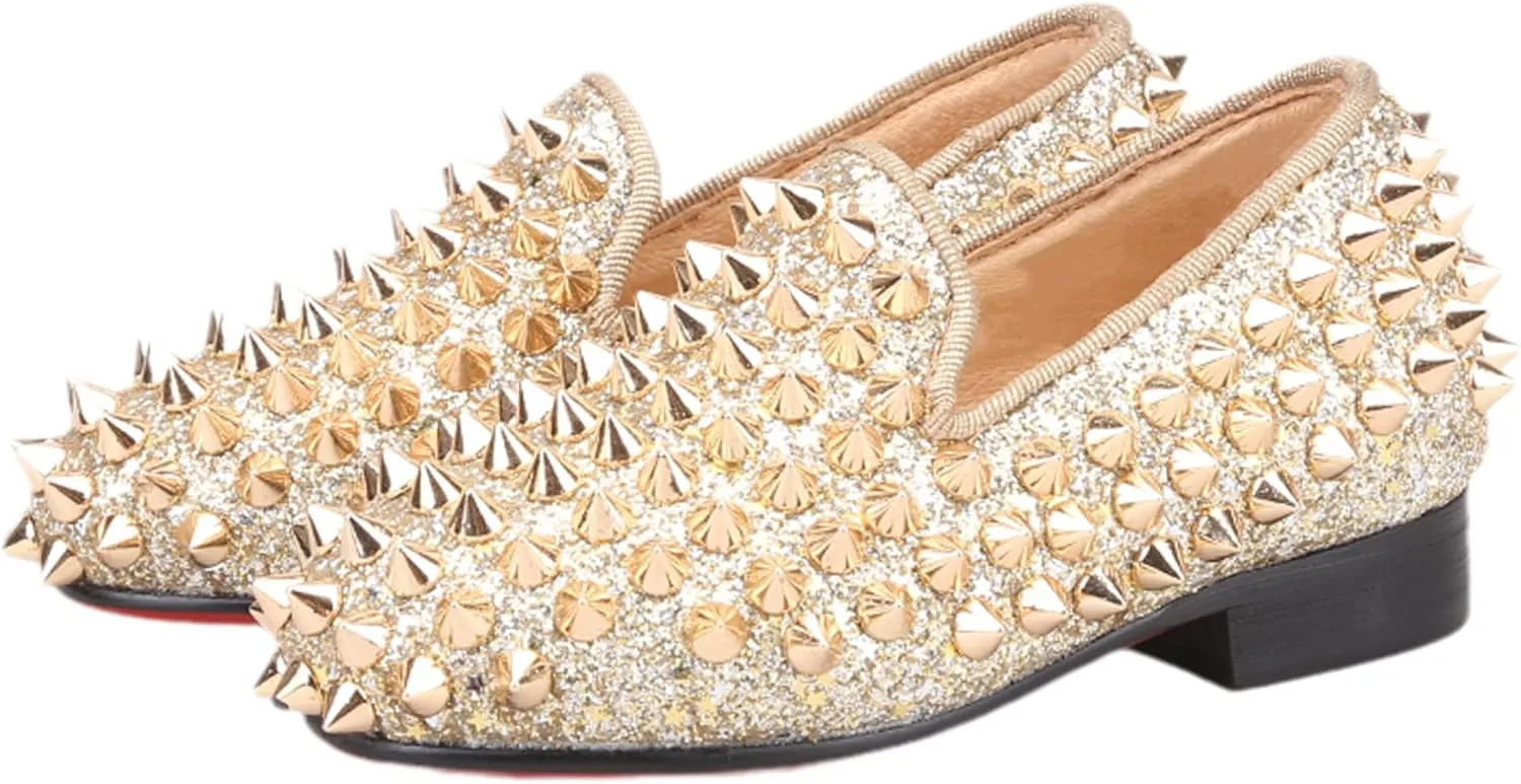 HI&HANN Toddler Boys Girls Spikes Dress Shoes Little Kid Leather Shoes Wedding Dress Shoes Slip On Loafer Flats Shoes Matching Outfits