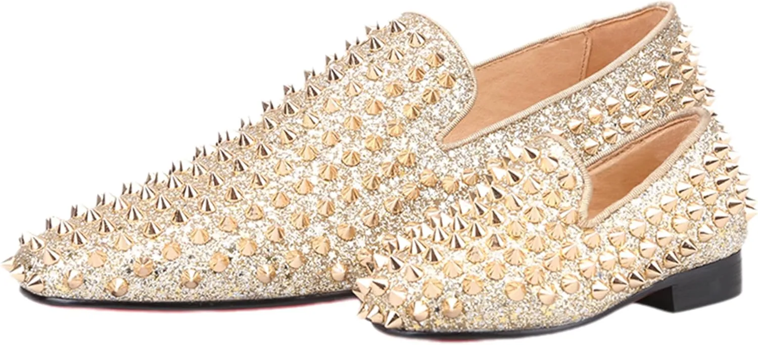 HI&HANN Toddler Boys Girls Spikes Dress Shoes Little Kid Leather Shoes Wedding Dress Shoes Slip On Loafer Flats Shoes Matching Outfits