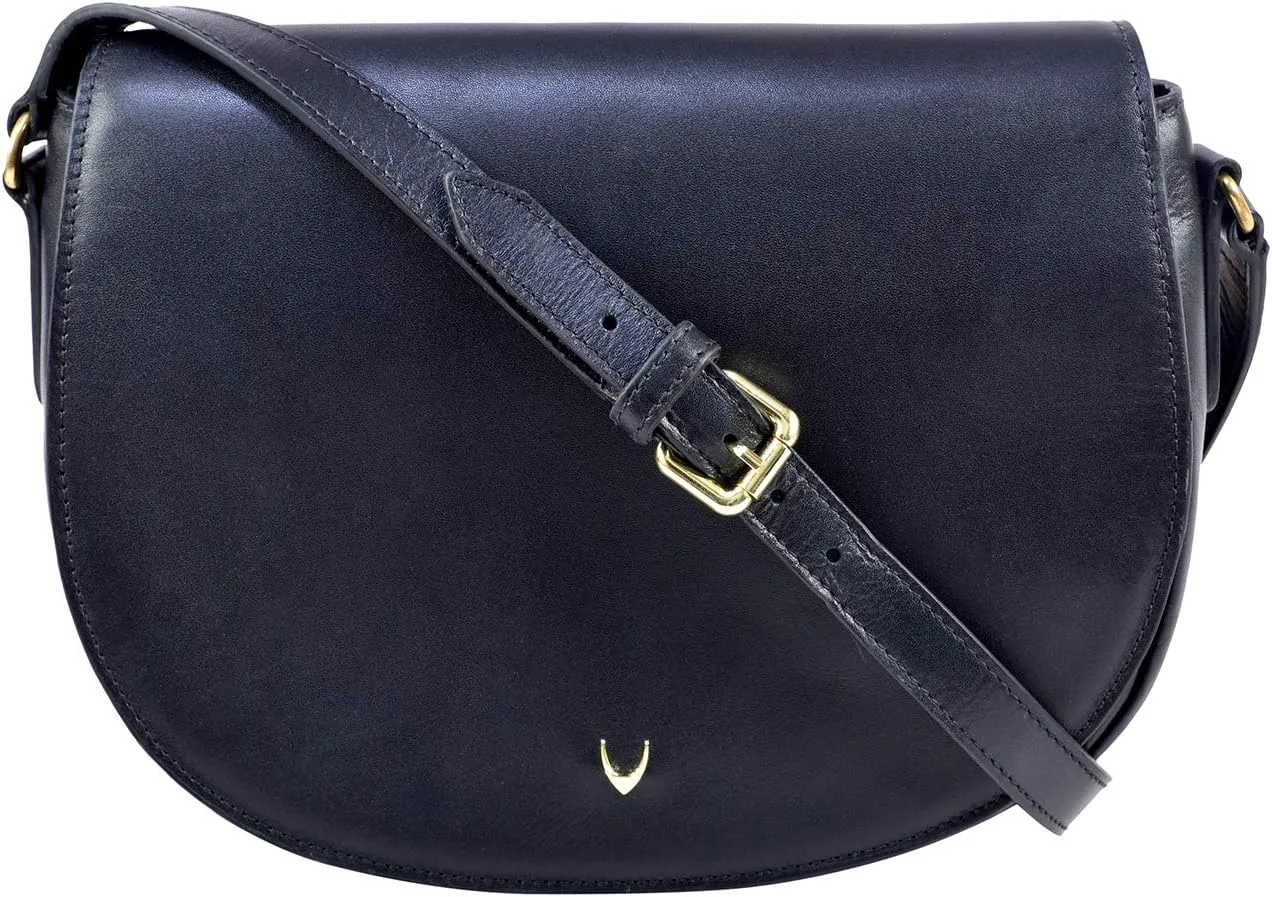 Hidesign Nelly Women's Classic Soft Leather Crossbody Bag/Messenger Bag/Purse with Adjustable Shoulder Strap -Size (L x W x H - 9 x 2.5 x 6.5 inches), Black