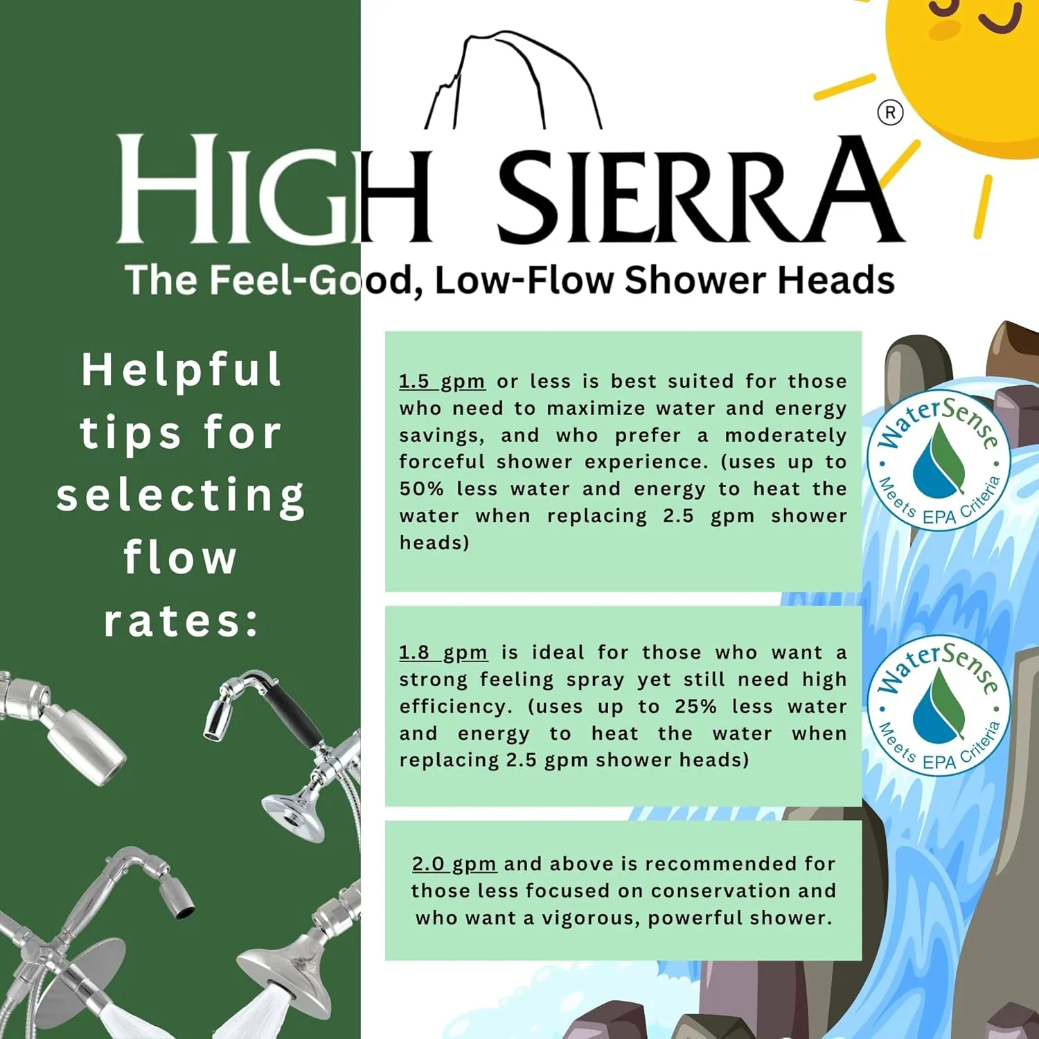 High Sierra Showerheads® - Solid Metal 2.0 GPM High-Flow 3-Way Shower Head and Handheld Combo Kit with Slip-Free Grip - Brushed Nickel