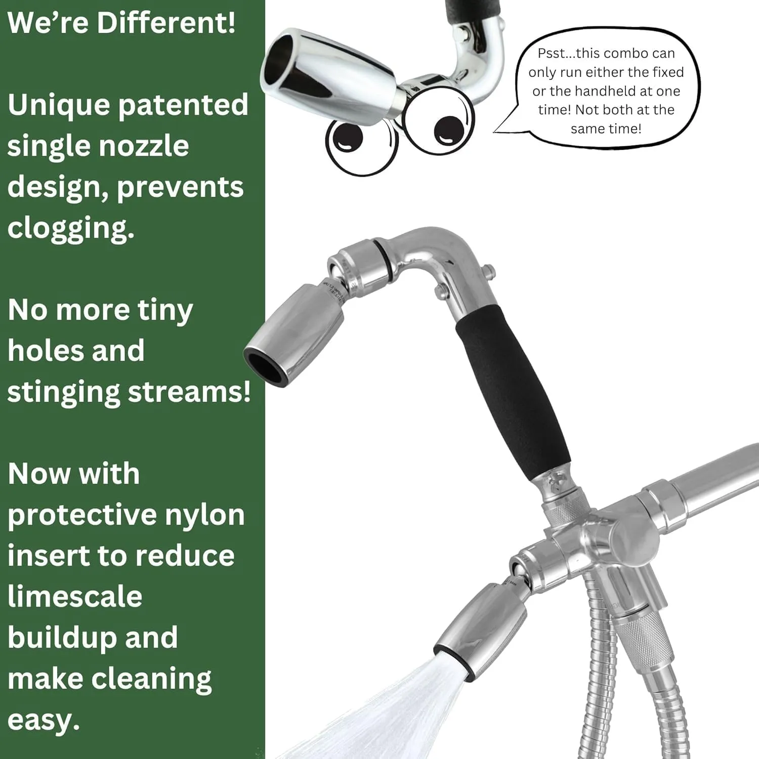 High Sierra Showerheads® - Solid Metal 2.0 GPM High-Flow 3-Way Shower Head and Handheld Combo Kit with Slip-Free Grip - Brushed Nickel