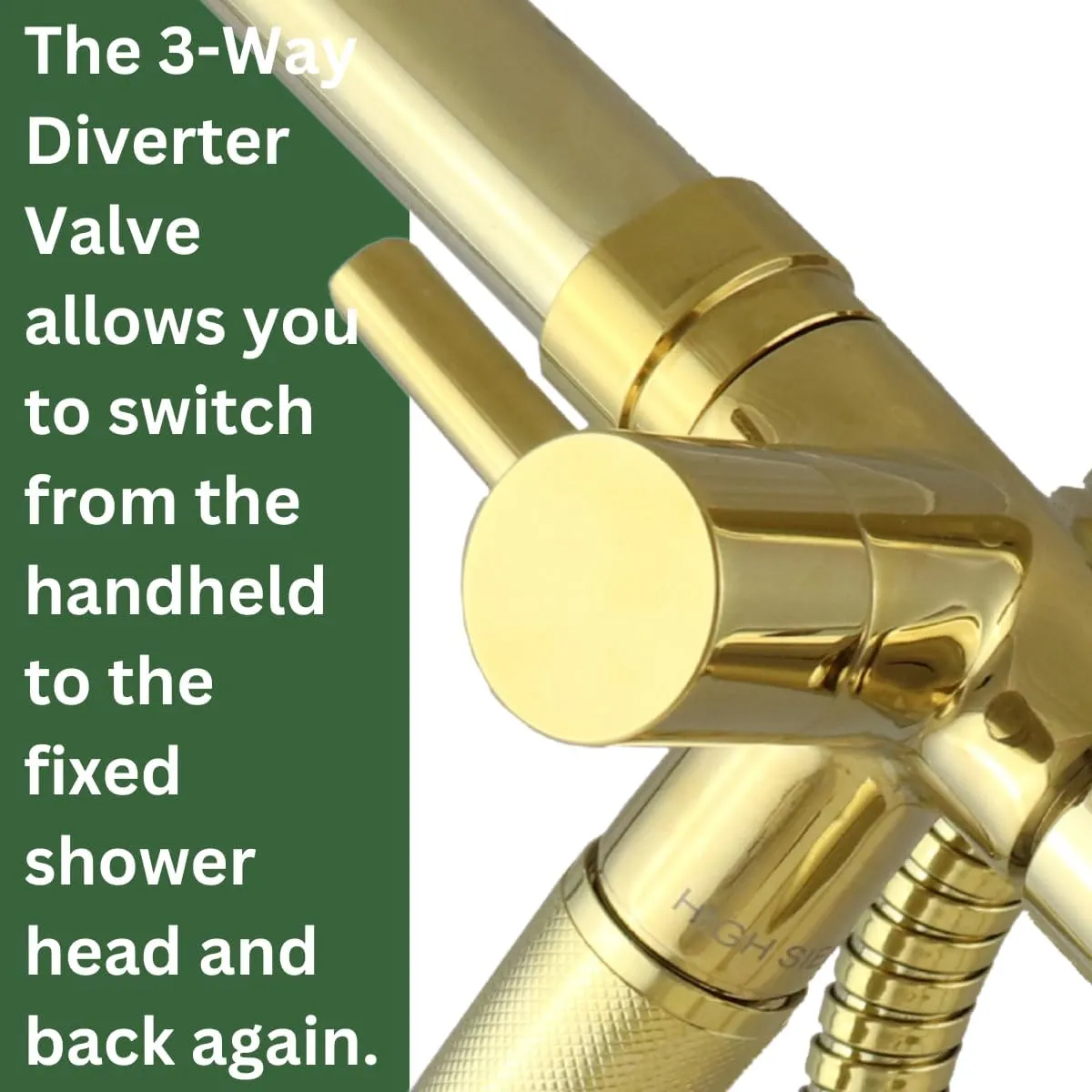 High Sierra Showerheads® - Solid Metal 3-Way Shower Head and Handheld Combo Kit. Reflection Shower Head & Handheld Shower Head w/Slip-Free Grip - Polished Brass