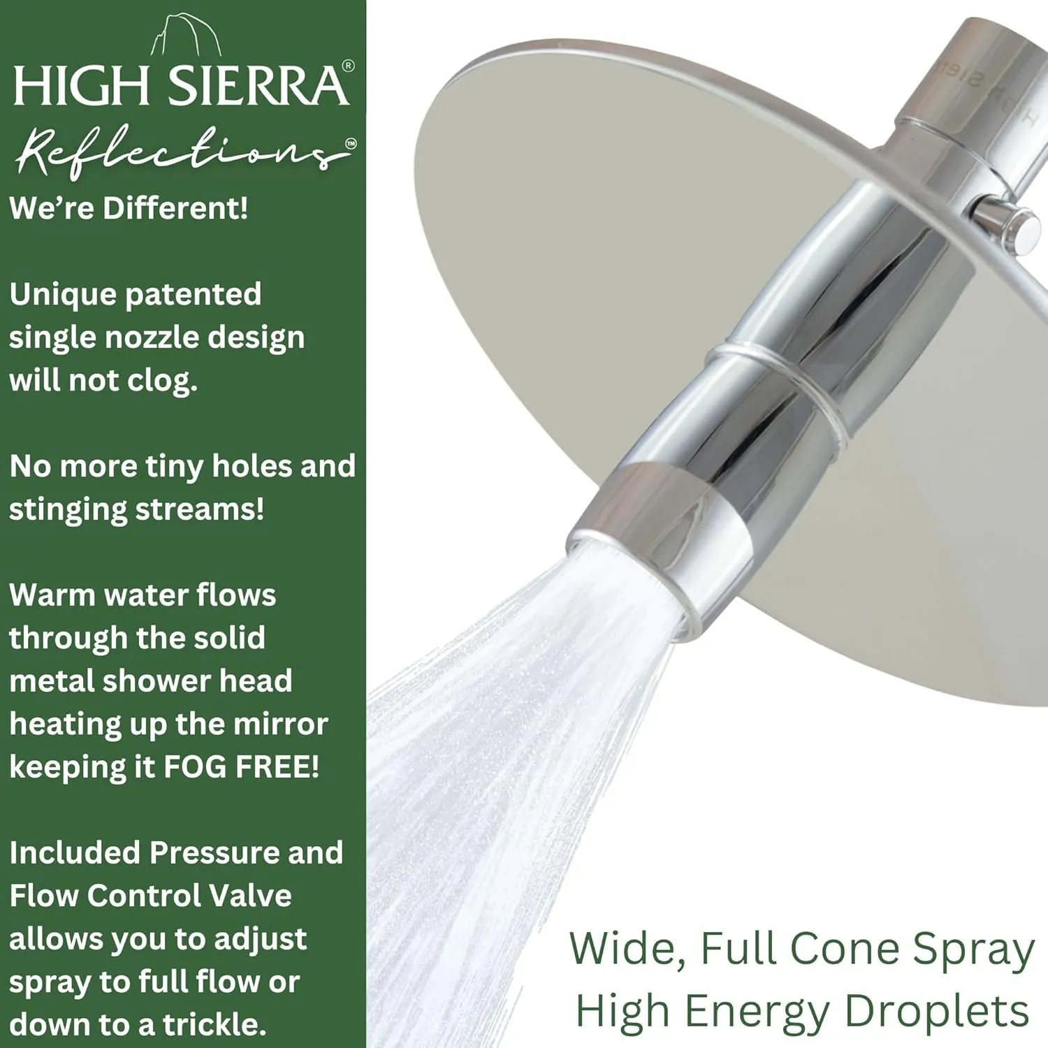 High Sierra Showerheads® - Solid Metal 3-Way Shower Head and Handheld Combo Kit. Reflection Shower Head & Handheld Shower Head w/Slip-Free Grip - Polished Brass