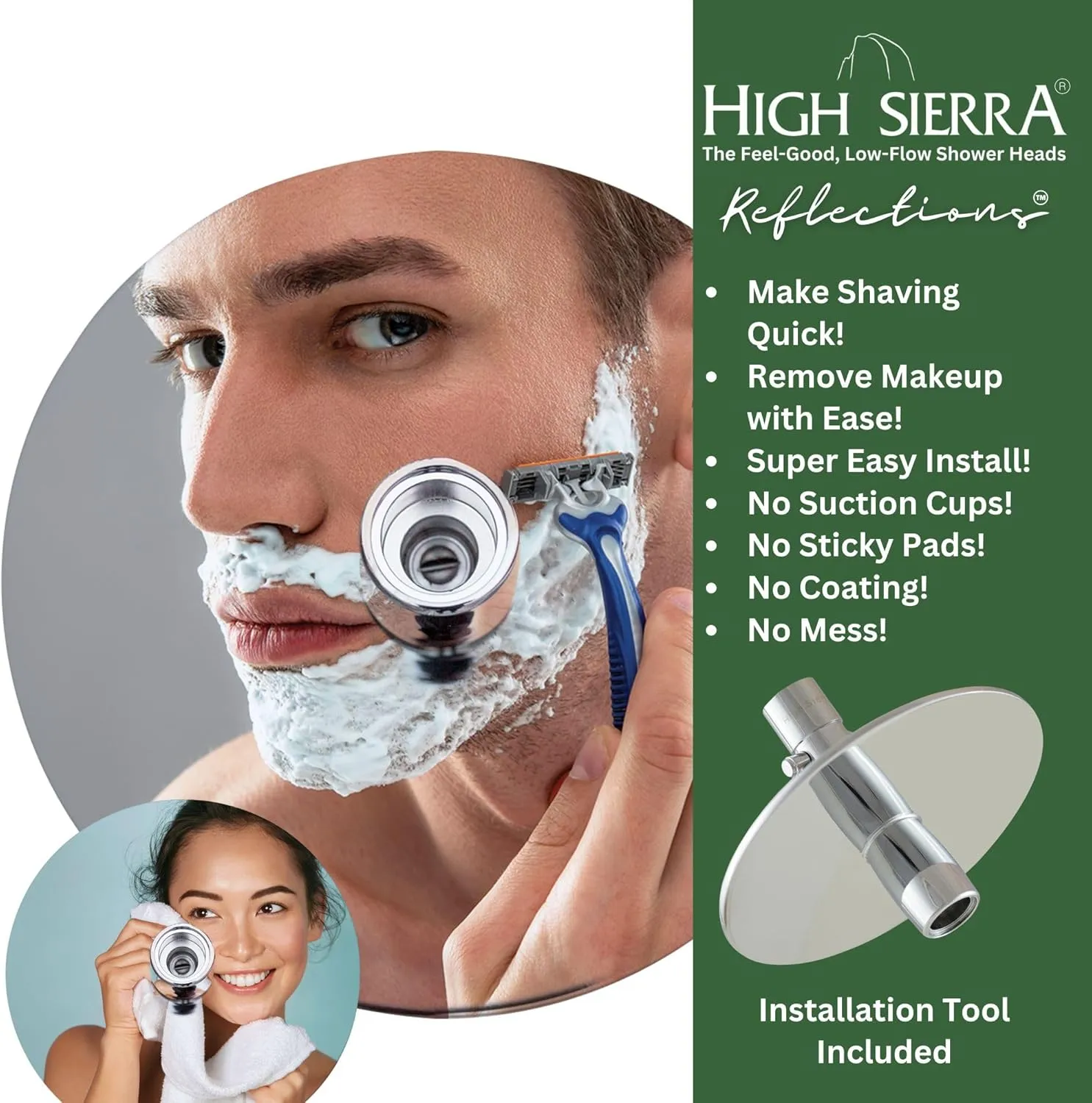 High Sierra Showerheads® - Solid Metal 3-Way Shower Head and Handheld Combo Kit. Reflection Shower Head & Handheld Shower Head w/Slip-Free Grip - Polished Brass