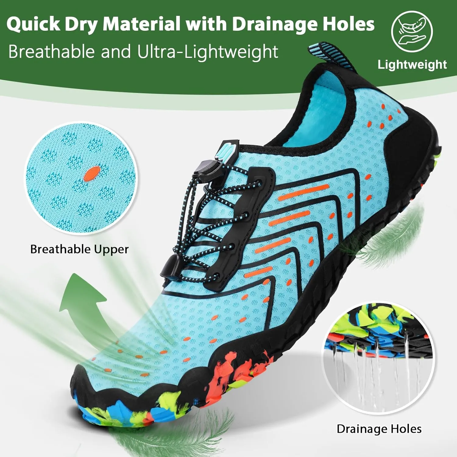 Hike Barefoot Water Swim Shoes for Women Men Footwear, Beach Sports Quick Dry Aqua Wide Toe Box Non-Slip Athletic Shoes for Pool River Hiking Diving Surfing Kayaking Boating Fishing Water Sports Gym