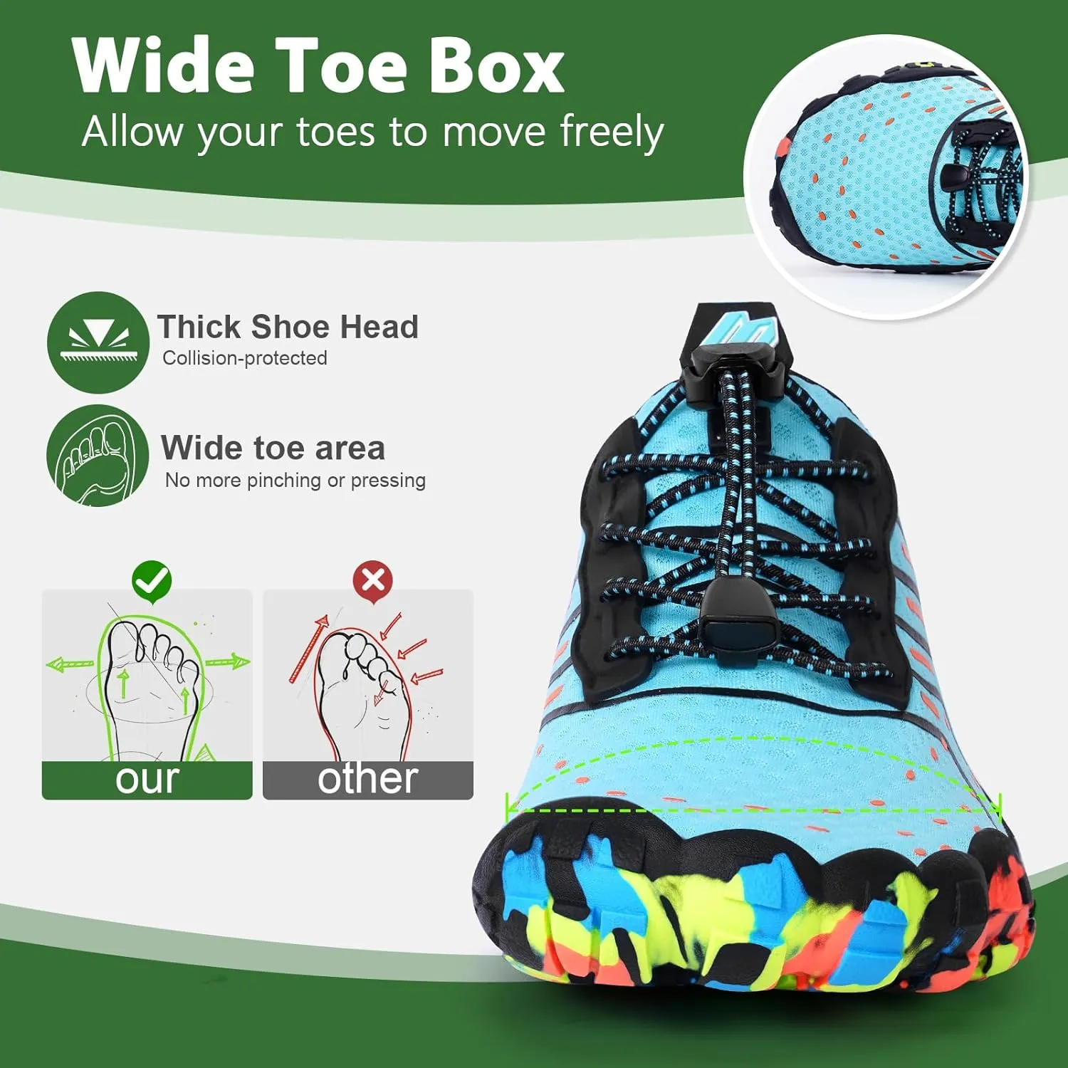 Hike Barefoot Water Swim Shoes for Women Men Footwear, Beach Sports Quick Dry Aqua Wide Toe Box Non-Slip Athletic Shoes for Pool River Hiking Diving Surfing Kayaking Boating Fishing Water Sports Gym