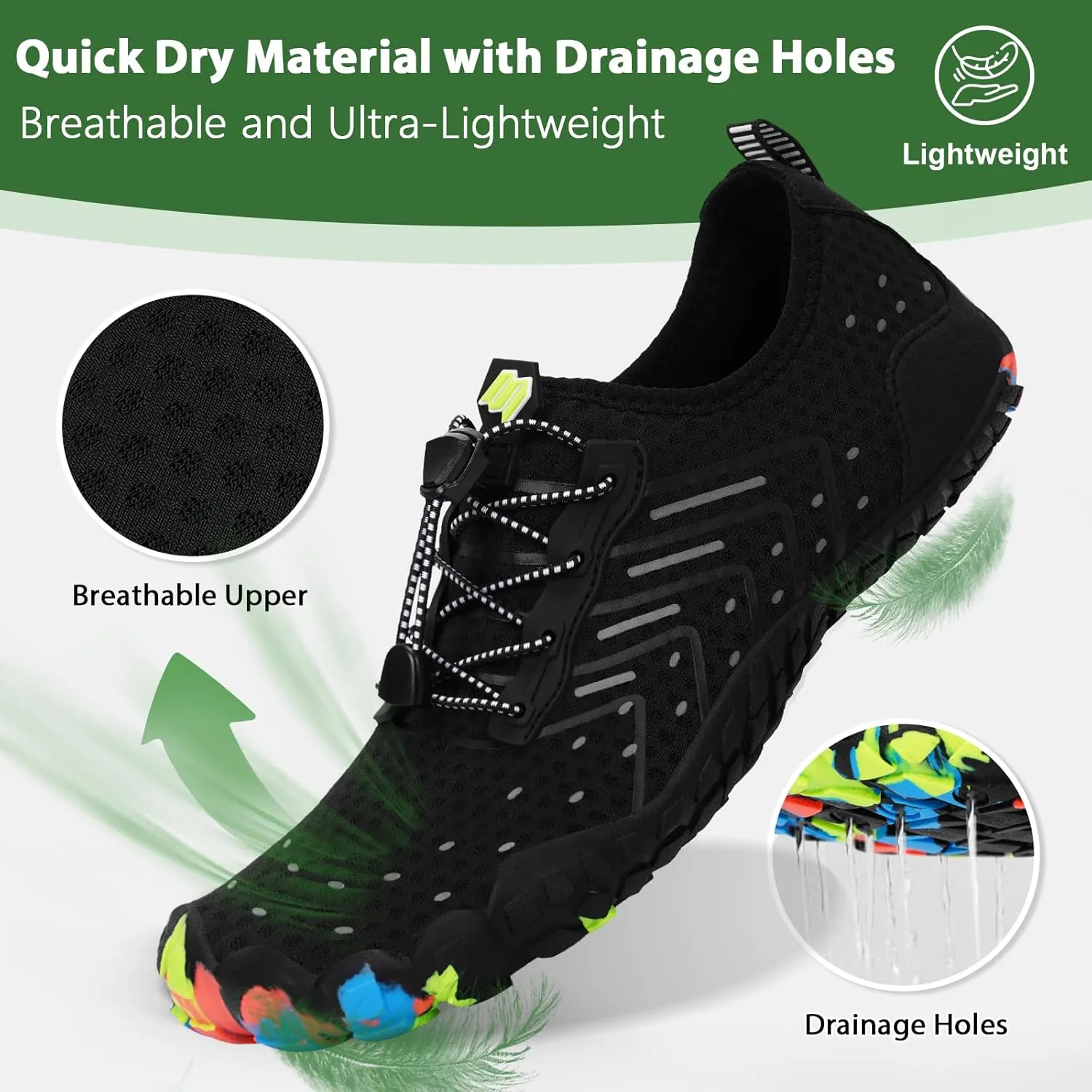 Hike Barefoot Water Swim Shoes for Women Men Footwear, Beach Sports Quick Dry Aqua Wide Toe Box Non-Slip Athletic Shoes for Pool River Hiking Diving Surfing Kayaking Boating Fishing Water Sports Gym