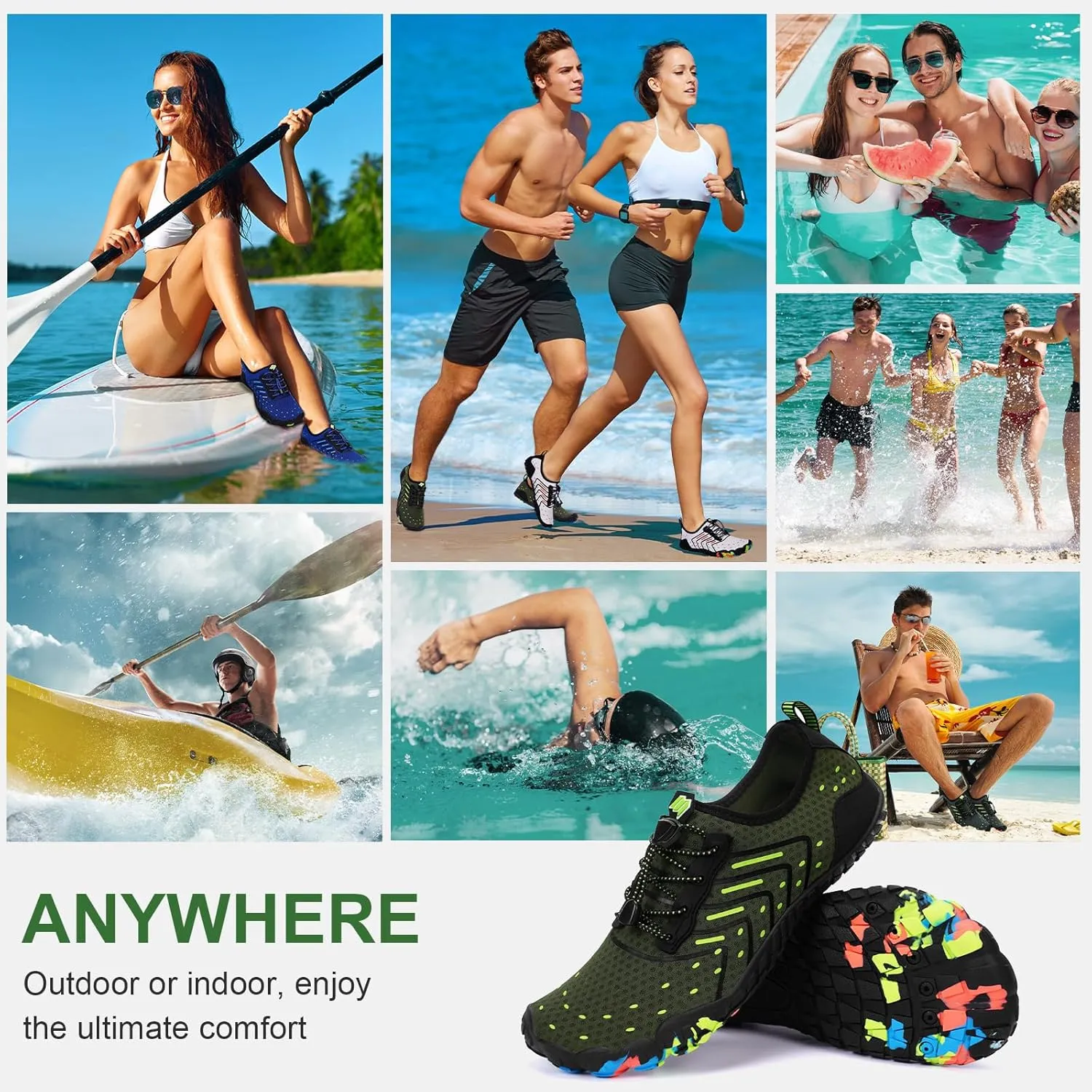 Hike Barefoot Water Swim Shoes for Women Men Footwear, Beach Sports Quick Dry Aqua Wide Toe Box Non-Slip Athletic Shoes for Pool River Hiking Diving Surfing Kayaking Boating Fishing Water Sports Gym