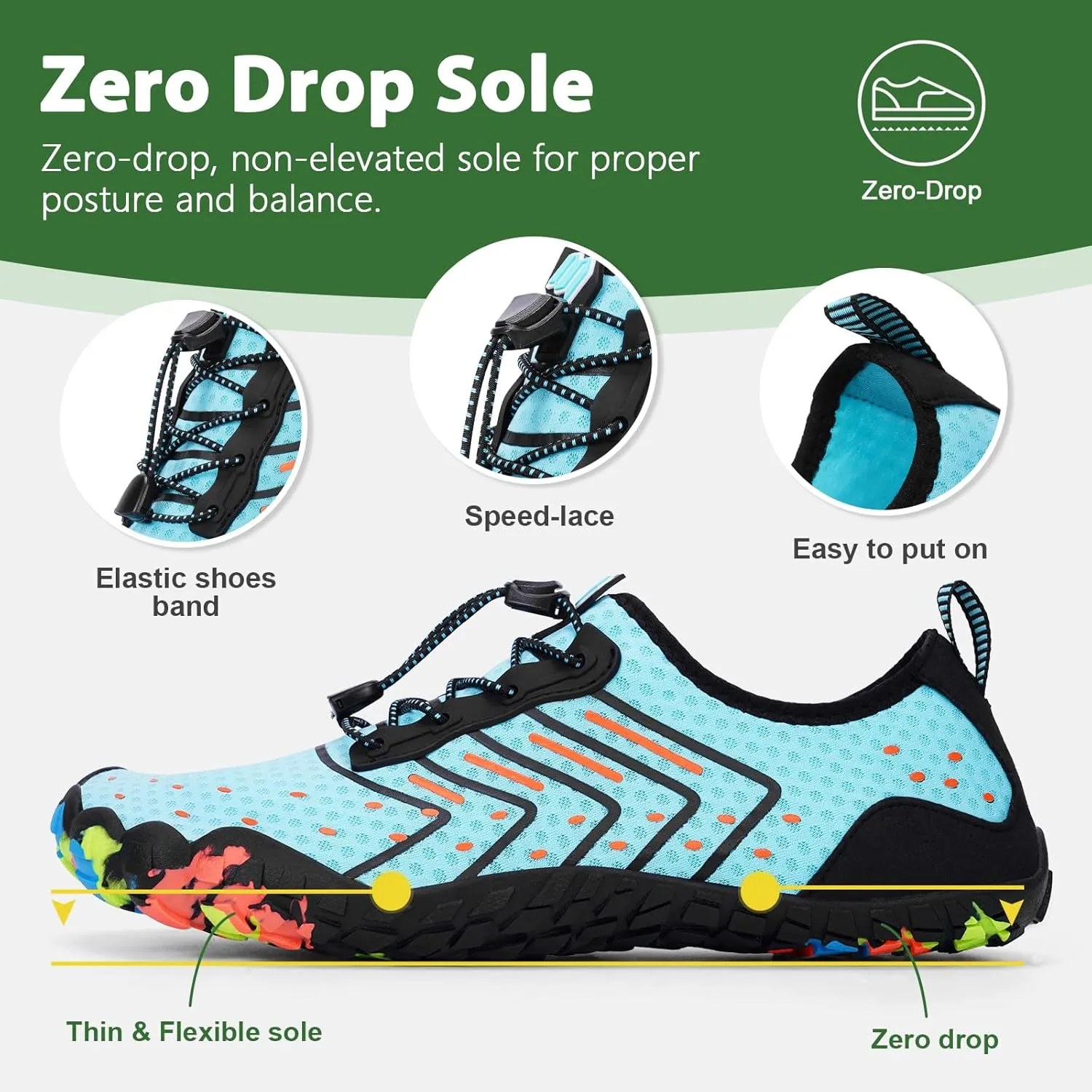 Hike Barefoot Water Swim Shoes for Women Men Footwear, Beach Sports Quick Dry Aqua Wide Toe Box Non-Slip Athletic Shoes for Pool River Hiking Diving Surfing Kayaking Boating Fishing Water Sports Gym