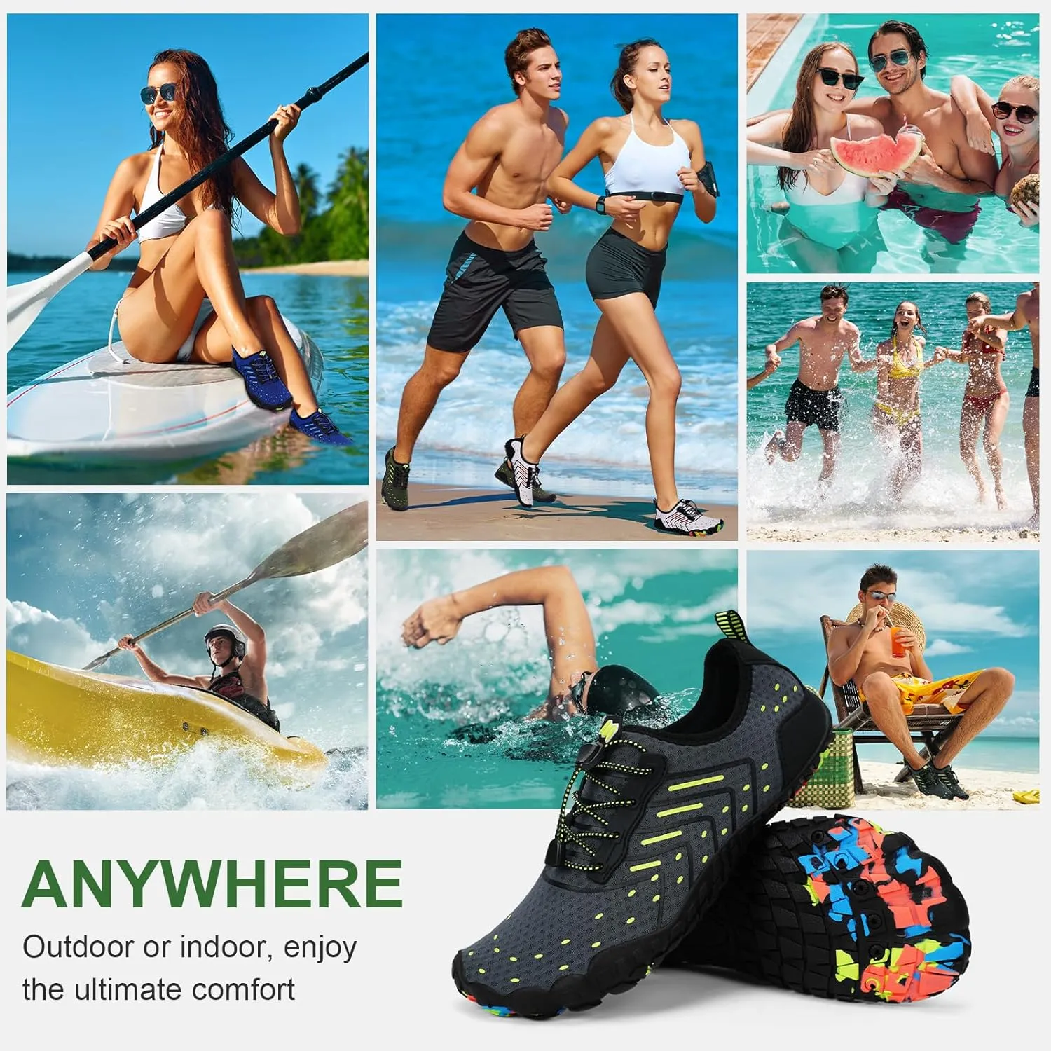 Hike Barefoot Water Swim Shoes for Women Men Footwear, Beach Sports Quick Dry Aqua Wide Toe Box Non-Slip Athletic Shoes for Pool River Hiking Diving Surfing Kayaking Boating Fishing Water Sports Gym