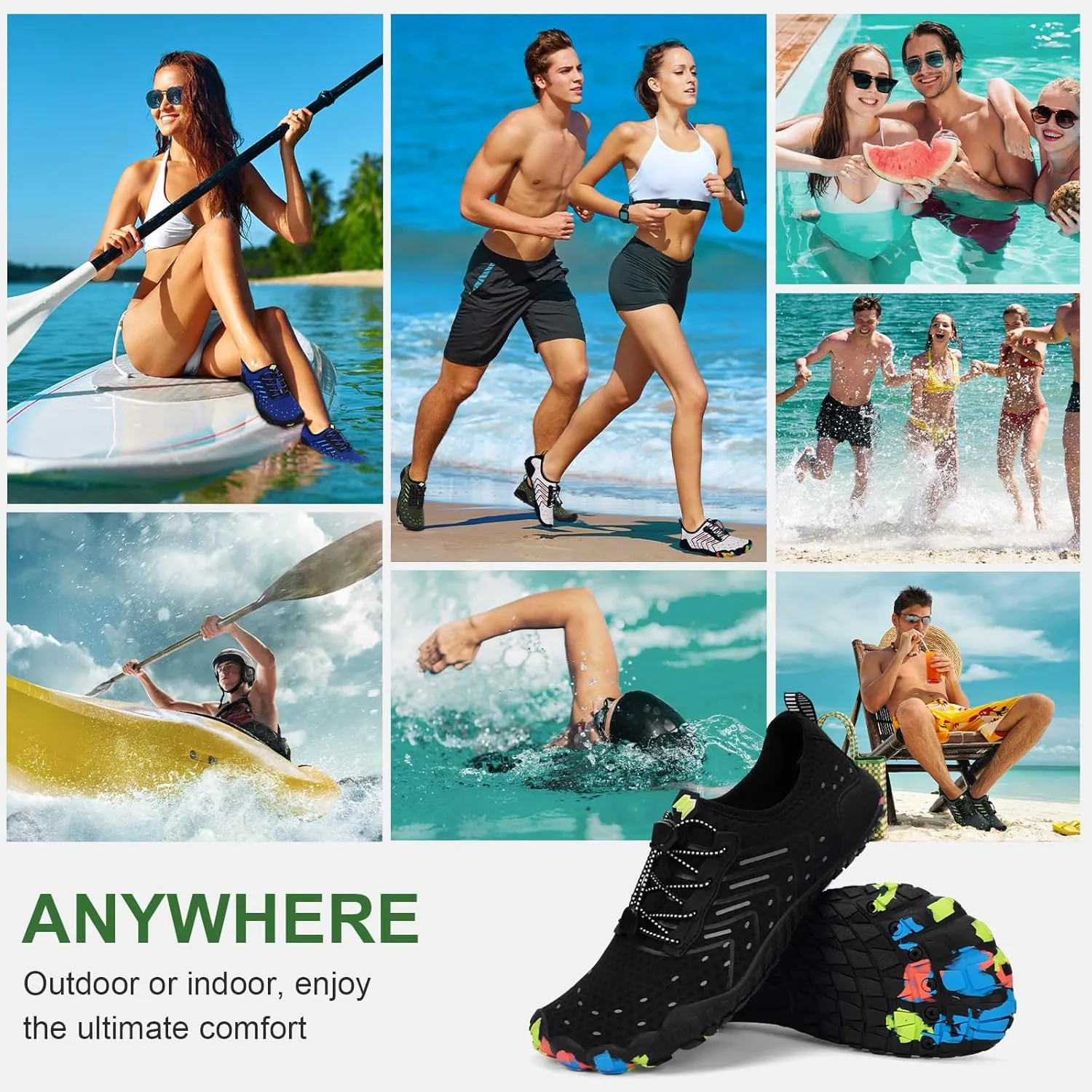 Hike Barefoot Water Swim Shoes for Women Men Footwear, Beach Sports Quick Dry Aqua Wide Toe Box Non-Slip Athletic Shoes for Pool River Hiking Diving Surfing Kayaking Boating Fishing Water Sports Gym