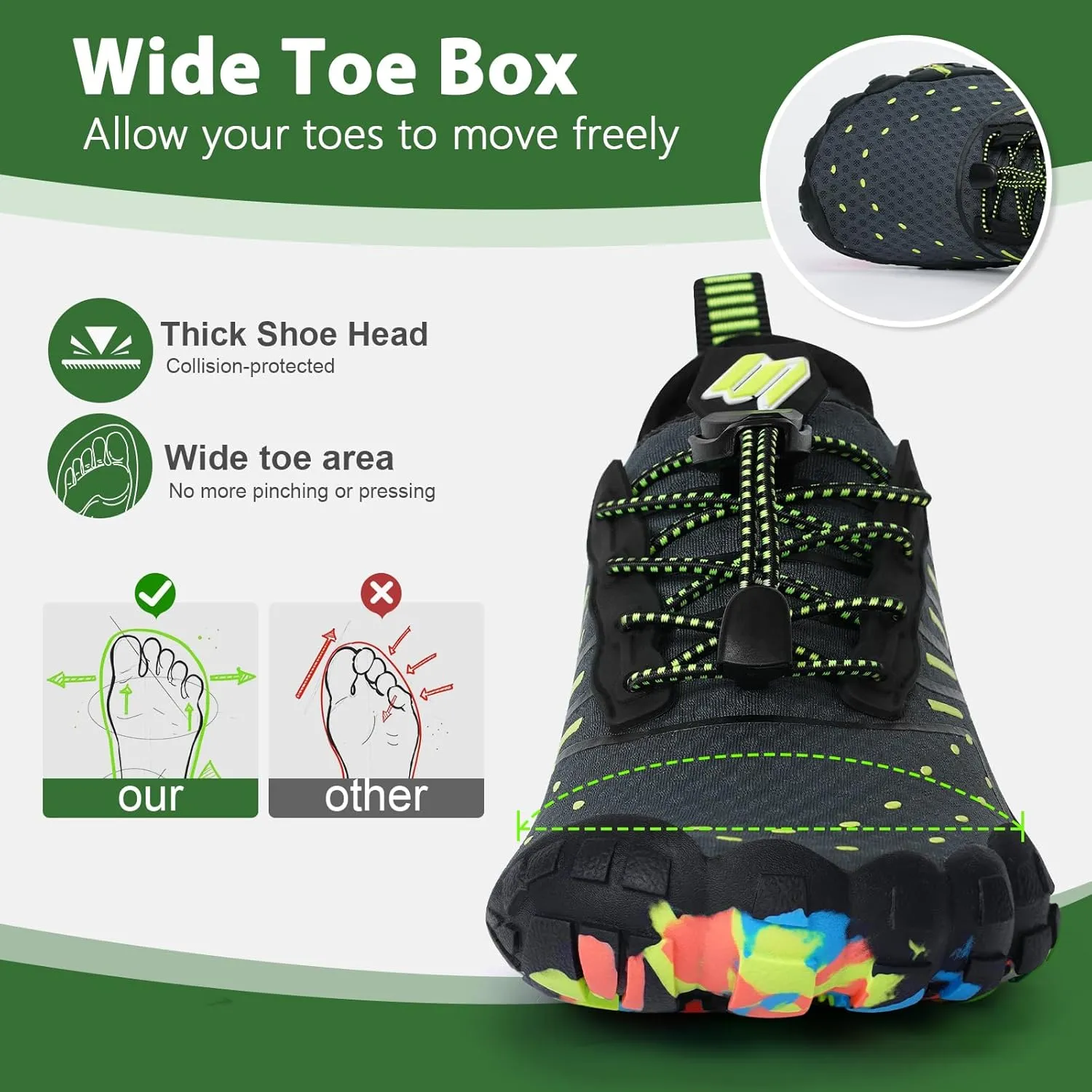 Hike Barefoot Water Swim Shoes for Women Men Footwear, Beach Sports Quick Dry Aqua Wide Toe Box Non-Slip Athletic Shoes for Pool River Hiking Diving Surfing Kayaking Boating Fishing Water Sports Gym