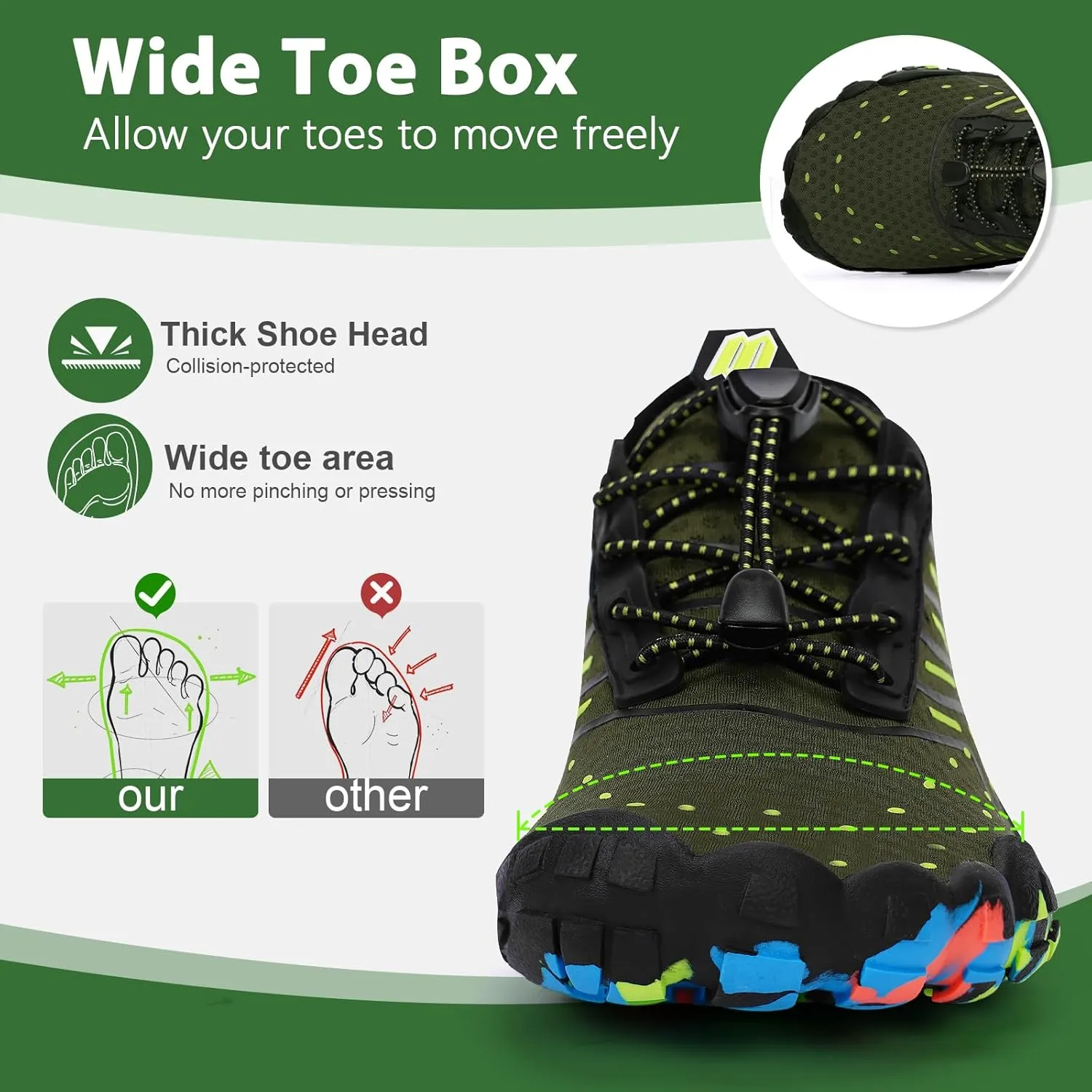 Hike Barefoot Water Swim Shoes for Women Men Footwear, Beach Sports Quick Dry Aqua Wide Toe Box Non-Slip Athletic Shoes for Pool River Hiking Diving Surfing Kayaking Boating Fishing Water Sports Gym
