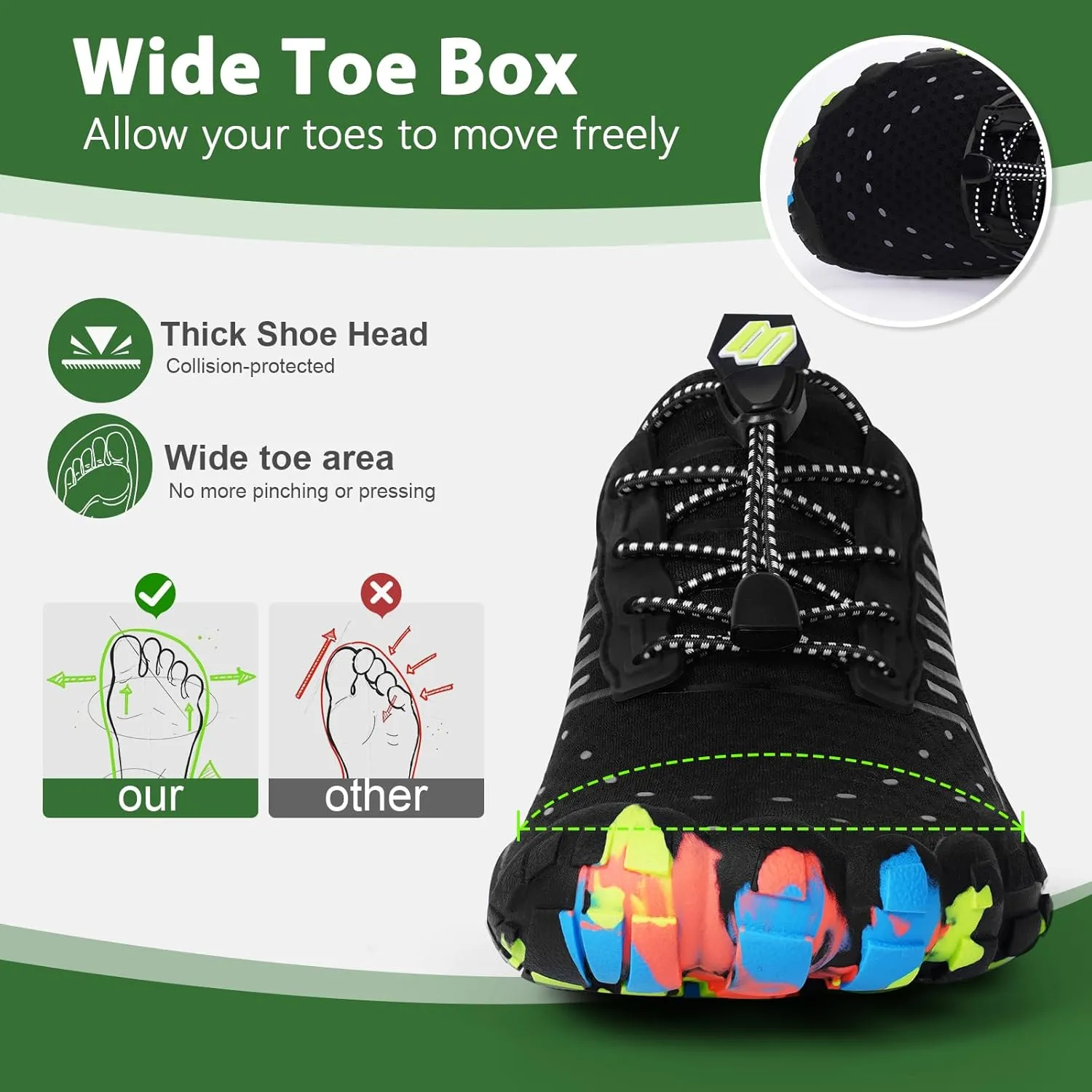 Hike Barefoot Water Swim Shoes for Women Men Footwear, Beach Sports Quick Dry Aqua Wide Toe Box Non-Slip Athletic Shoes for Pool River Hiking Diving Surfing Kayaking Boating Fishing Water Sports Gym