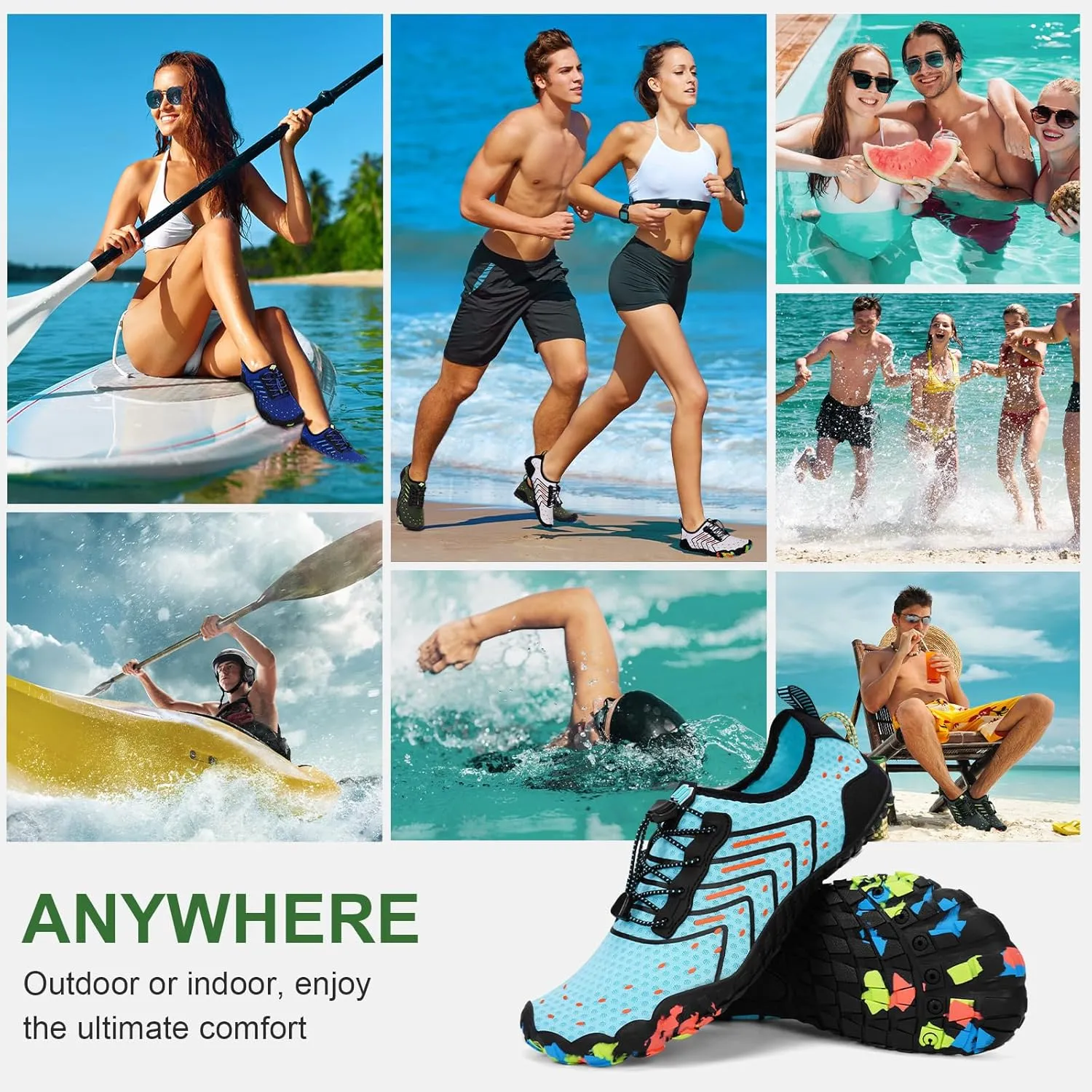 Hike Barefoot Water Swim Shoes for Women Men Footwear, Beach Sports Quick Dry Aqua Wide Toe Box Non-Slip Athletic Shoes for Pool River Hiking Diving Surfing Kayaking Boating Fishing Water Sports Gym