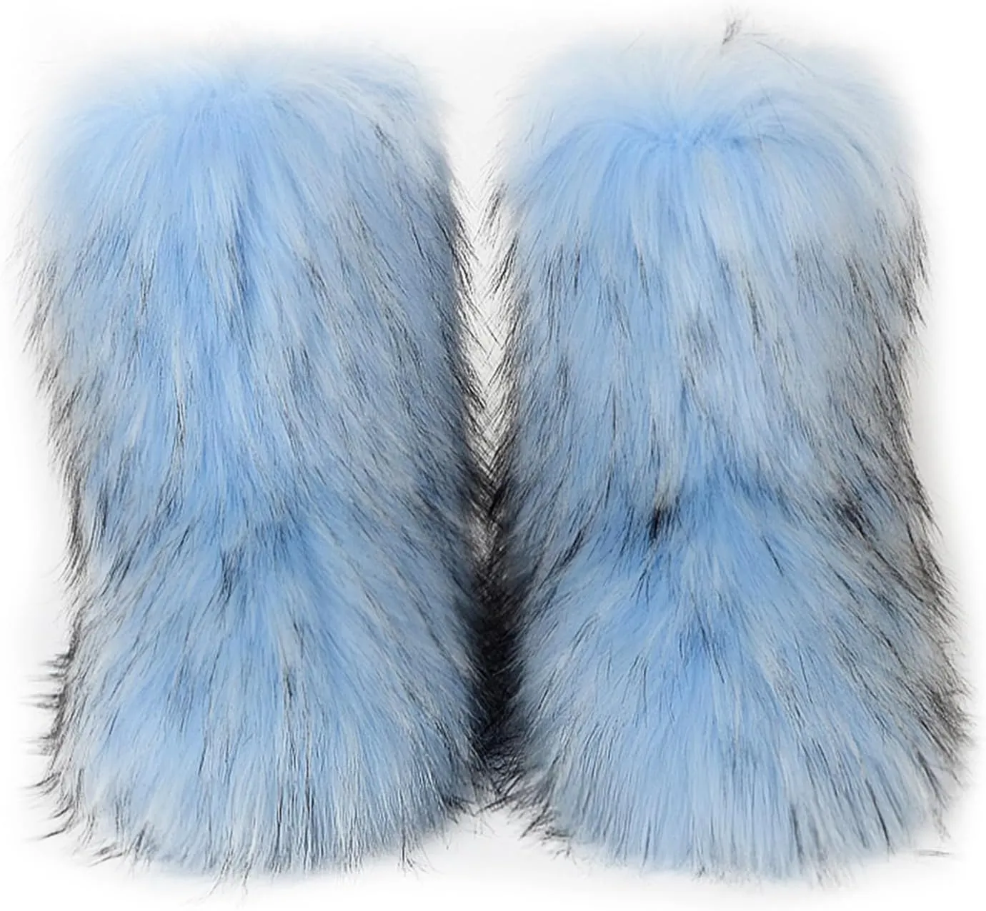 HINDOLA Womens Faux Fur Boots Fuzzy Fluffy Furry Round Toe Suede Boots Winter Comfy Plush Warm Snow Boots Comfortable Winter Ankle Booties Anti Slip Outdoor Indoor Flat Shoes