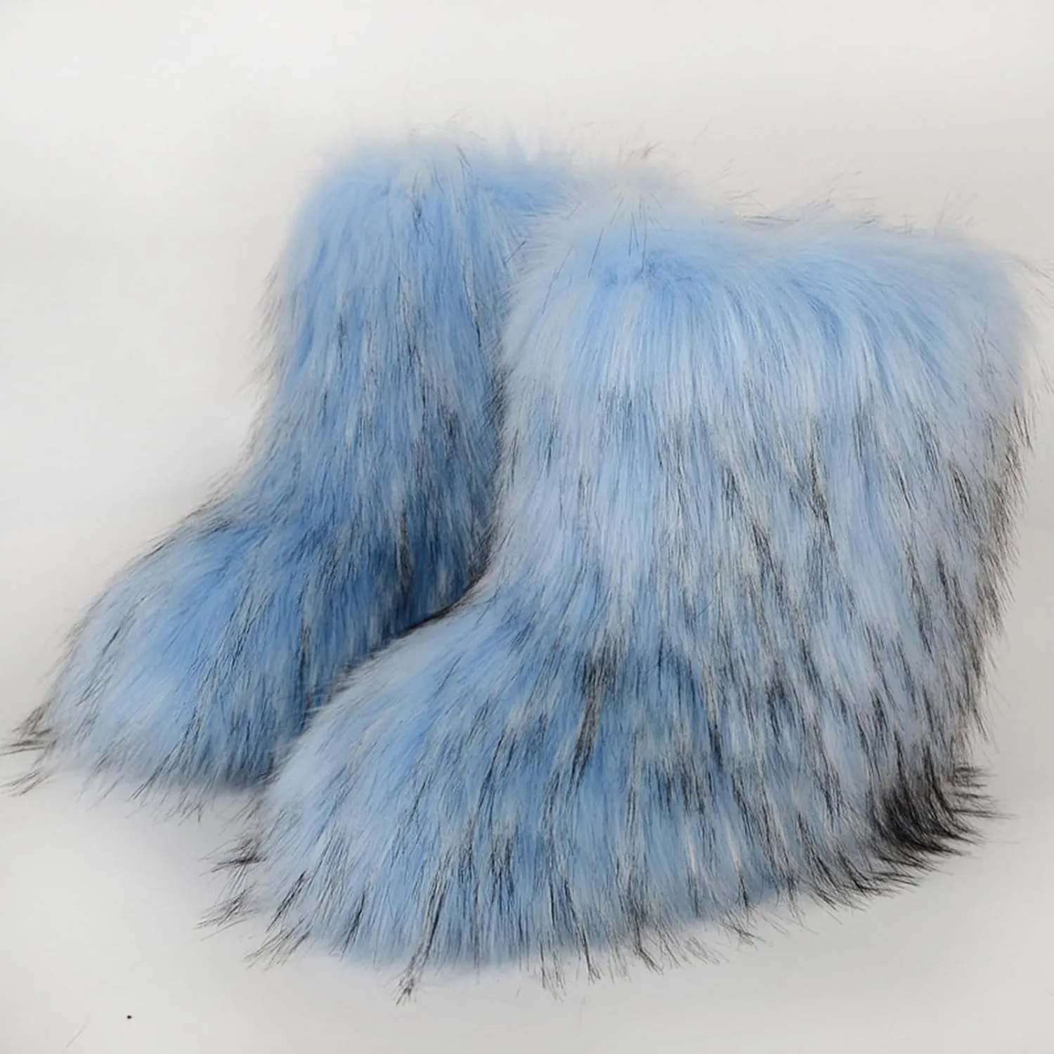 HINDOLA Womens Faux Fur Boots Fuzzy Fluffy Furry Round Toe Suede Boots Winter Comfy Plush Warm Snow Boots Comfortable Winter Ankle Booties Anti Slip Outdoor Indoor Flat Shoes