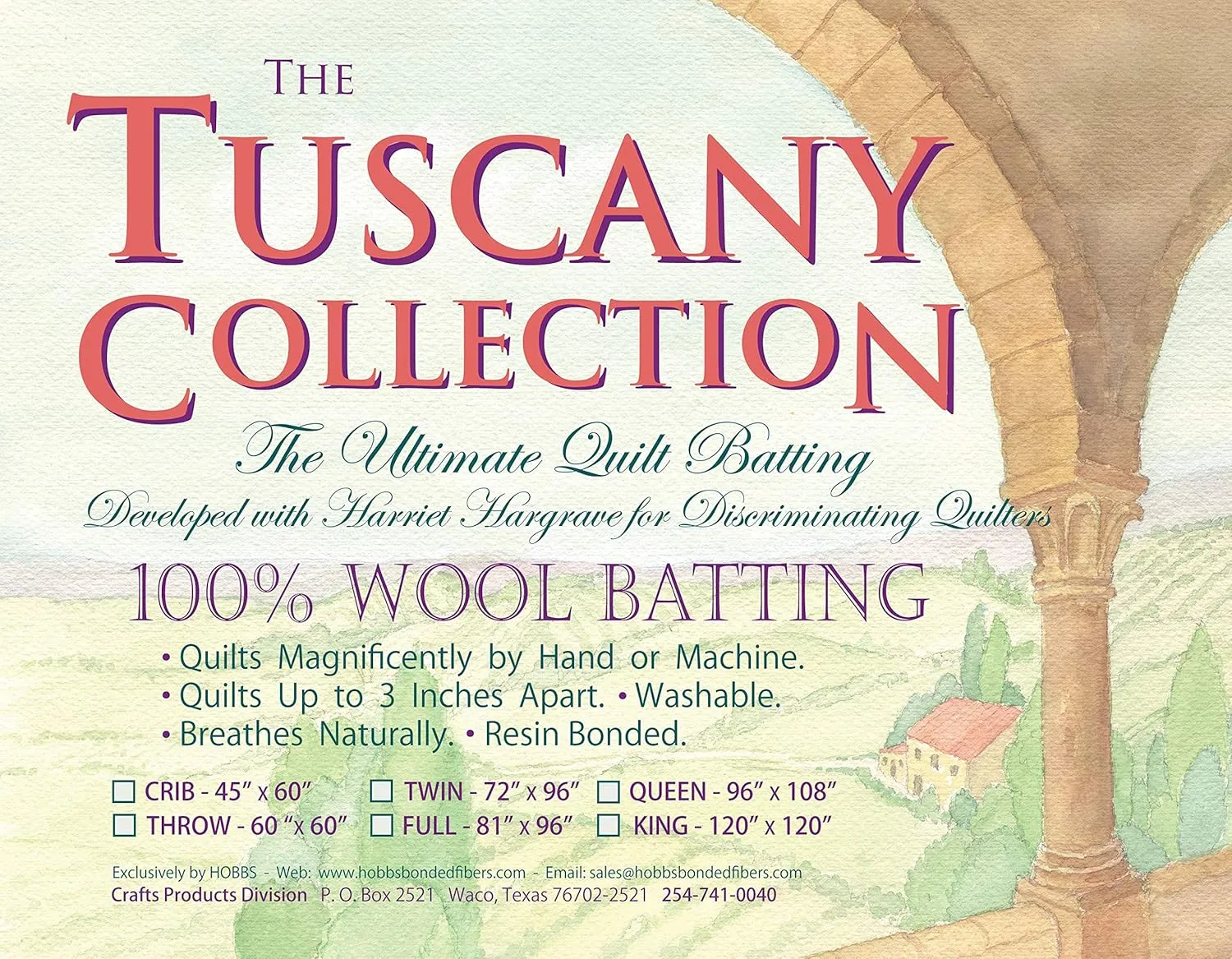 Hobbs Batting Tuscany 100% Washable Wool 96in x 108in Queen
