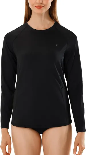 HODOSPORTS Rash Guard for Women UPF 50  Swim Shirt with Pockets Sun Protection Shirts Lightweight Long Sleeve