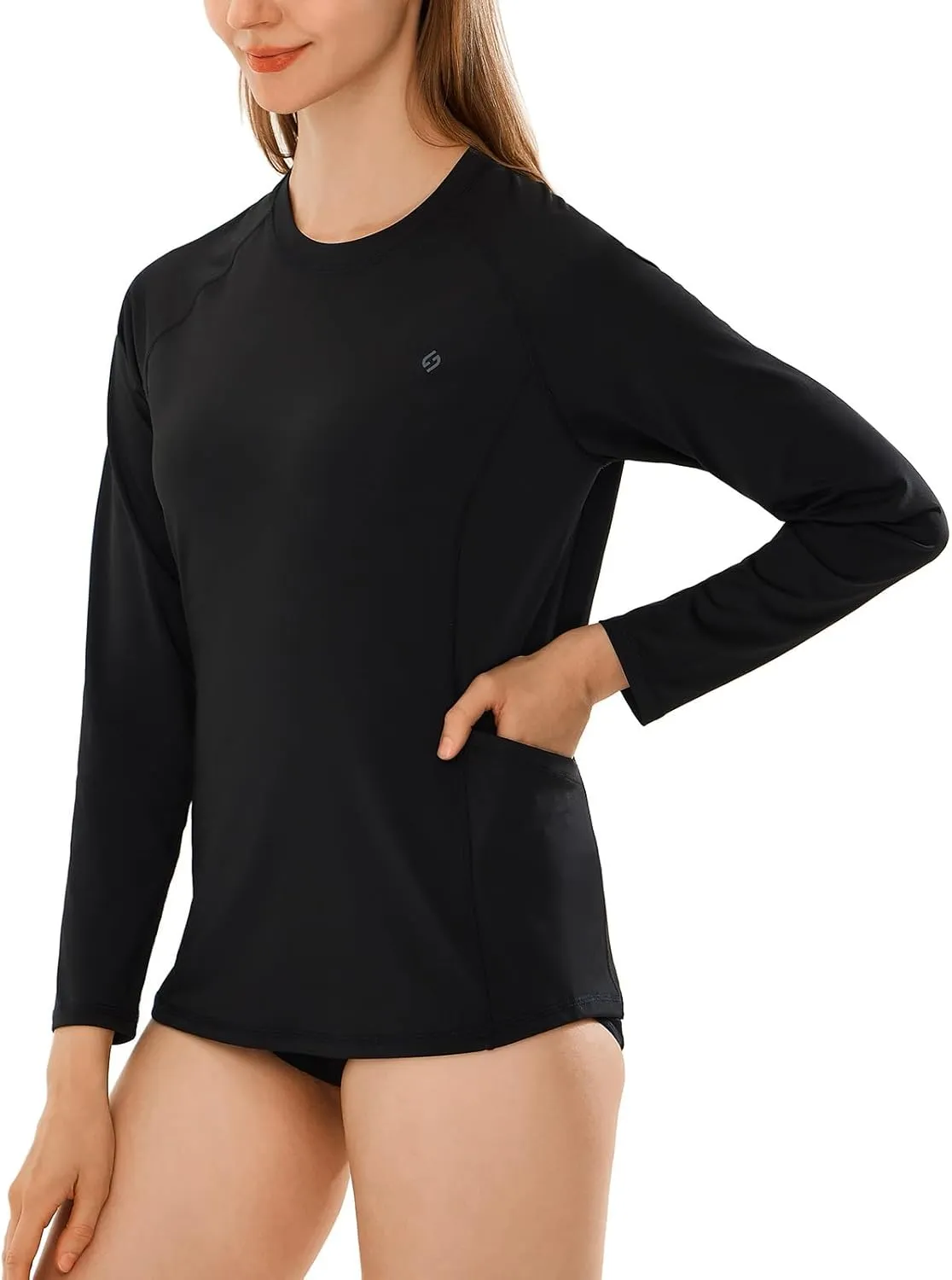 HODOSPORTS Rash Guard for Women UPF 50  Swim Shirt with Pockets Sun Protection Shirts Lightweight Long Sleeve