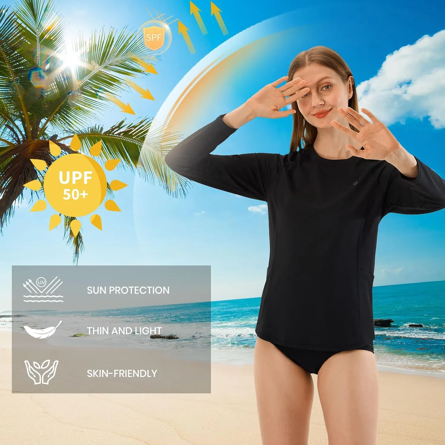 HODOSPORTS Rash Guard for Women UPF 50  Swim Shirt with Pockets Sun Protection Shirts Lightweight Long Sleeve