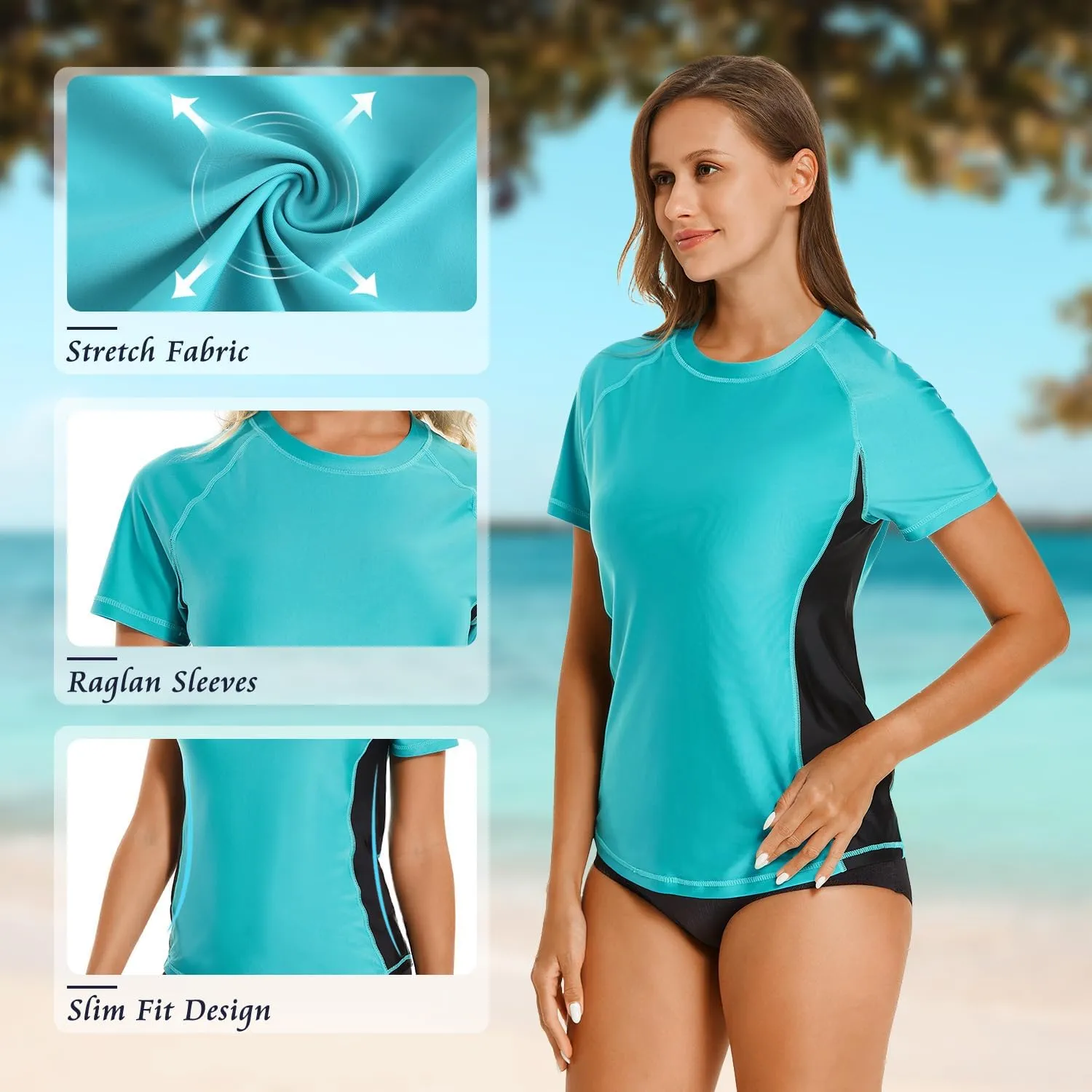 HODOSPORTS Women's UPF 50  Rash Guard Sun Protection Swim Shirt Quick Dry Swimsuit Lightweight Short Sleeve