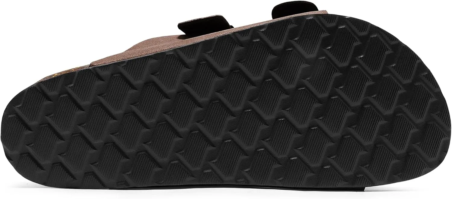 HOMETRUE Mens Sandals Cork Footed Flat Mens Slides Sandals Adjustable Buckle Straps Durable Sandals for Men