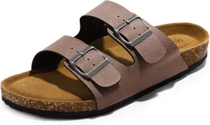 HOMETRUE Mens Sandals Cork Footed Flat Mens Slides Sandals Adjustable Buckle Straps Durable Sandals for Men