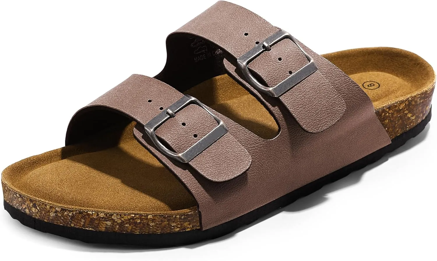HOMETRUE Mens Sandals Cork Footed Flat Mens Slides Sandals Adjustable Buckle Straps Durable Sandals for Men