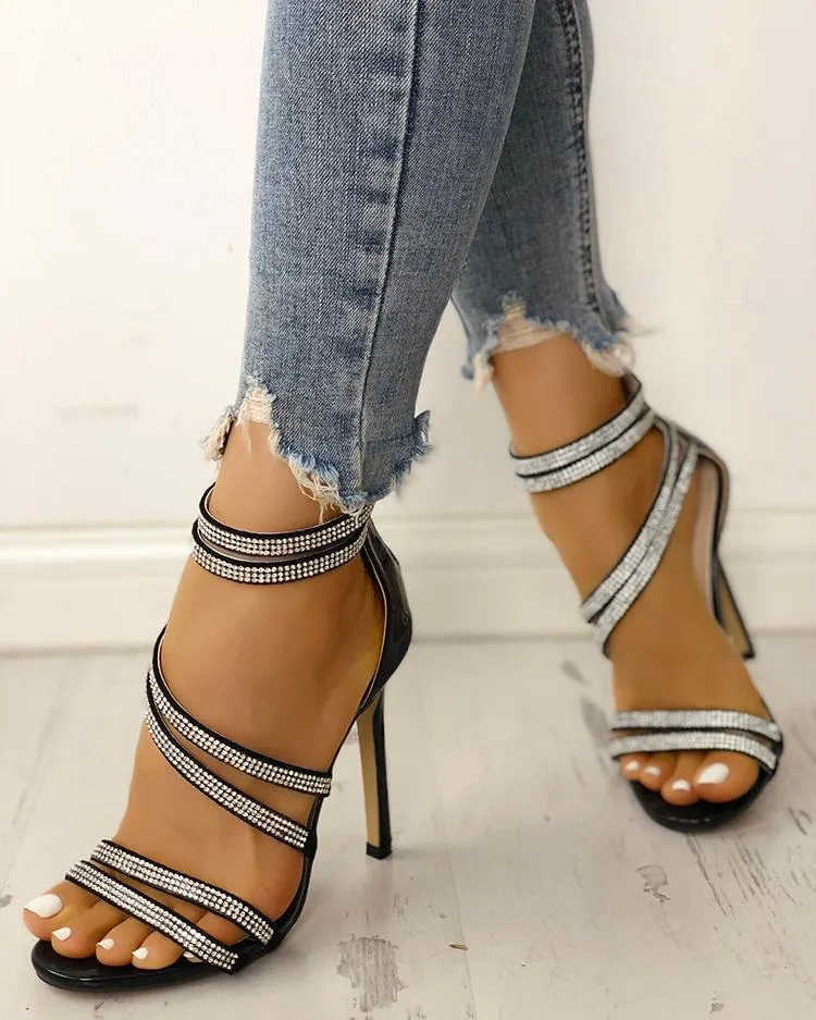 Hot Drilling Bandage Thin Heeled Sandals