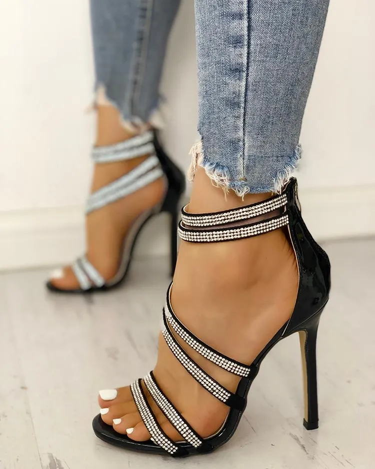 Hot Drilling Bandage Thin Heeled Sandals