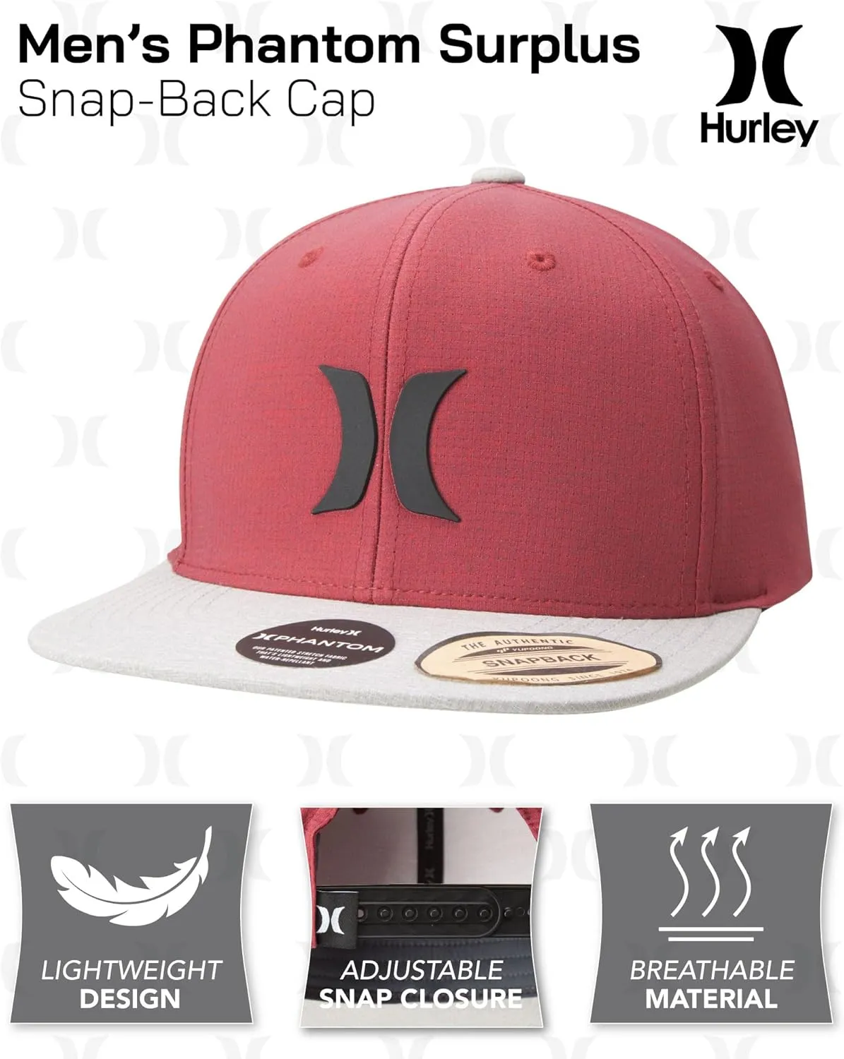 Hurley Men’s Hat – Lightweight Phantom Core Snap-Back Baseball Cap