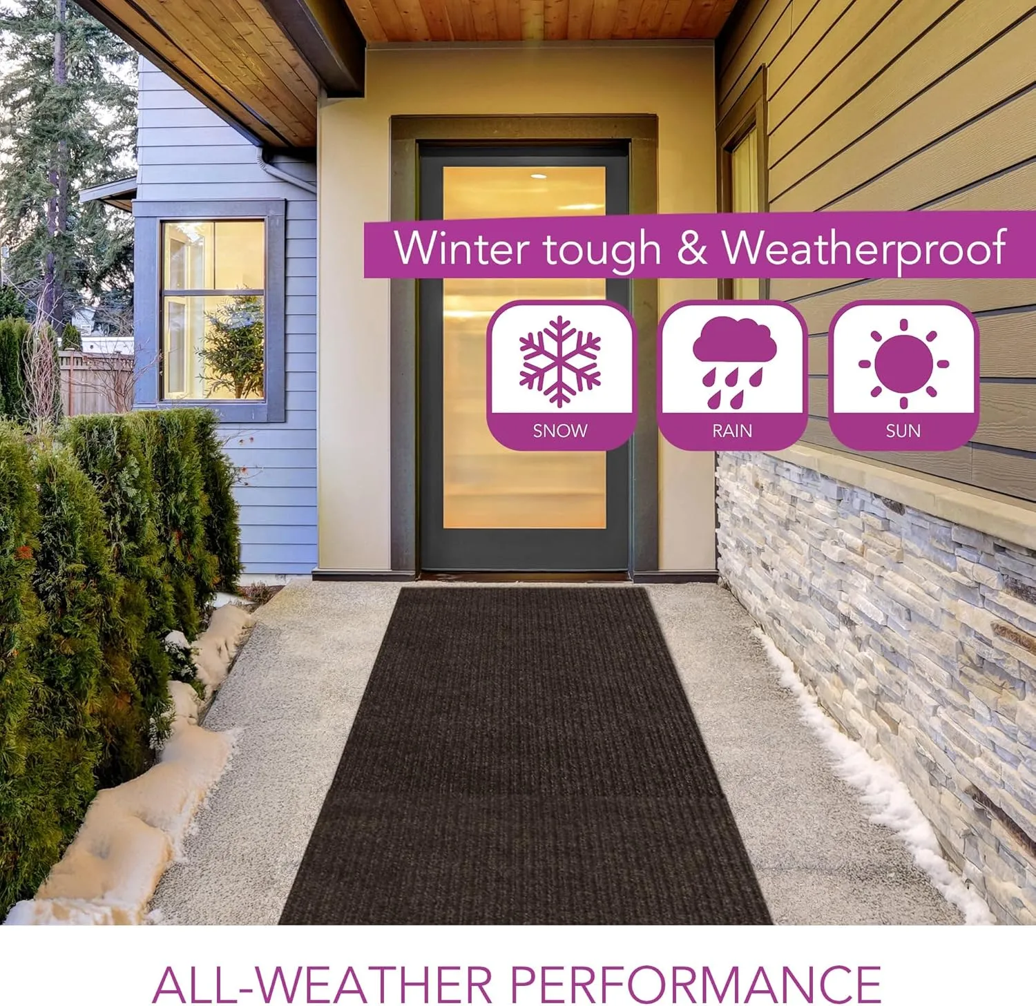 iCustomRug Spartan Weather Warrior Indoor/Outdoor Utility Ribbed Carpet Runner with Non-Slip Thermoplastic Rubber Backing, 3ft X 4ft Brown