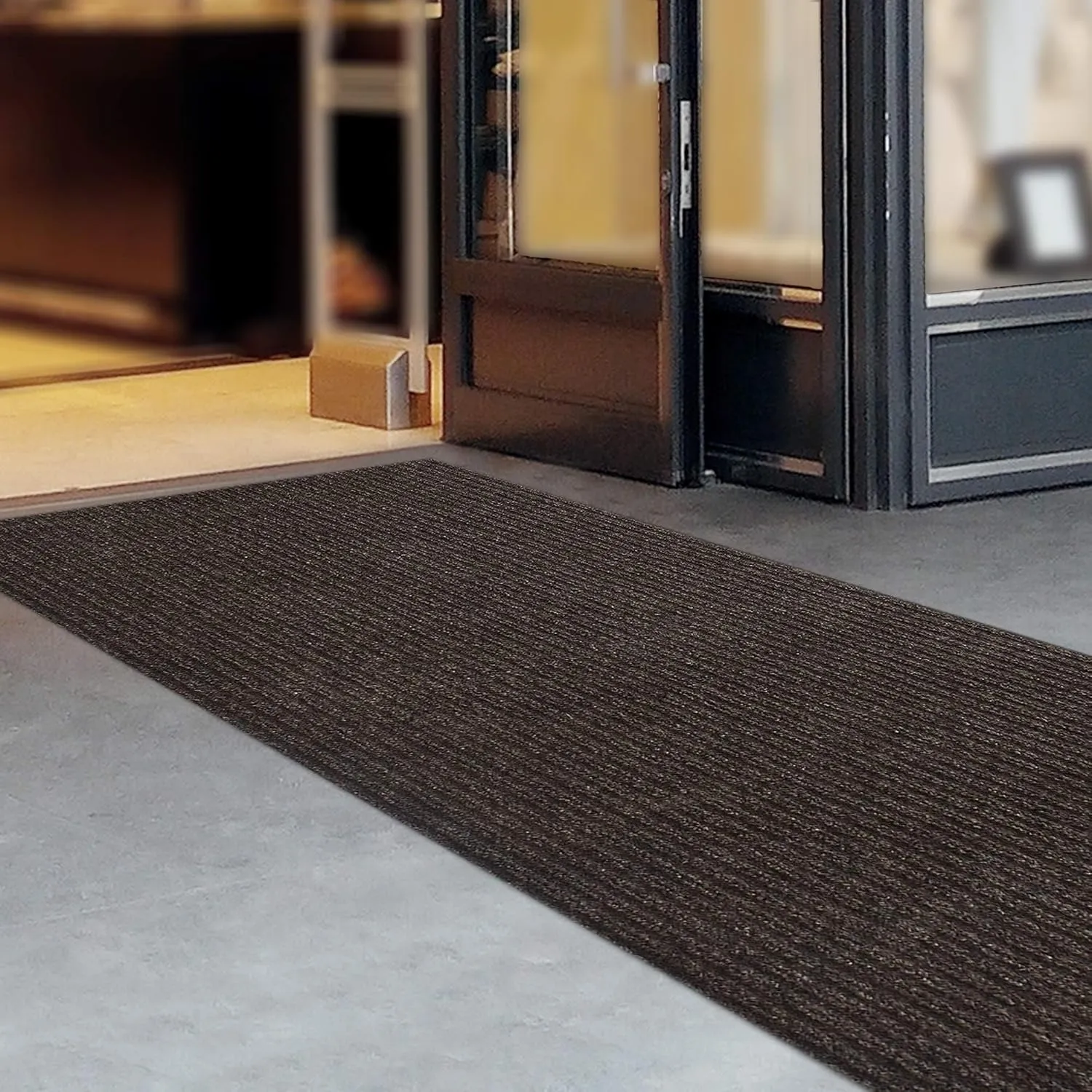 iCustomRug Spartan Weather Warrior Indoor/Outdoor Utility Ribbed Carpet Runner with Non-Slip Thermoplastic Rubber Backing, 3ft X 4ft Brown