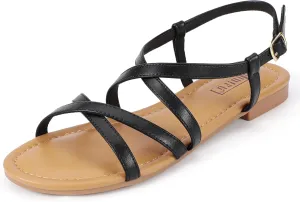IDIFU Strappy Sandals for Women Open Toe Slingback Ankle Strap Flat Sandals Summer Beach Wedding Bridal Prom Party Work Office Dress Sandals Comfortable Trendy Casual Dressy Sandals