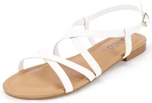 IDIFU Strappy Sandals for Women Open Toe Slingback Ankle Strap Flat Sandals Summer Beach Wedding Bridal Prom Party Work Office Dress Sandals Comfortable Trendy Casual Dressy Sandals