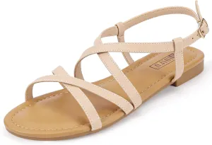 IDIFU Strappy Sandals for Women Open Toe Slingback Ankle Strap Flat Sandals Summer Beach Wedding Bridal Prom Party Work Office Dress Sandals Comfortable Trendy Casual Dressy Sandals