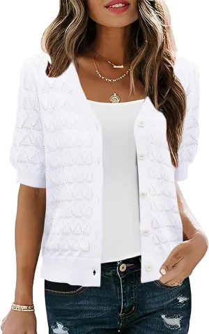 IECCP Cardigan Sweaters for Women Short Sleeve Lightweight Open Front Crochet Knit Shrugs 2025 Womens Fashion