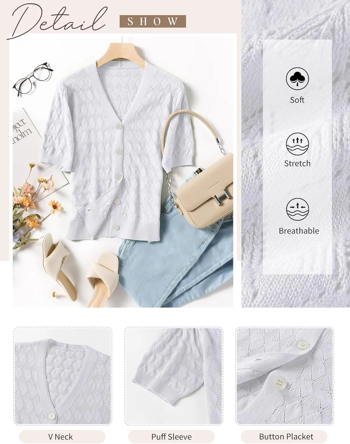 IECCP Cardigan Sweaters for Women Short Sleeve Lightweight Open Front Crochet Knit Shrugs 2025 Womens Fashion
